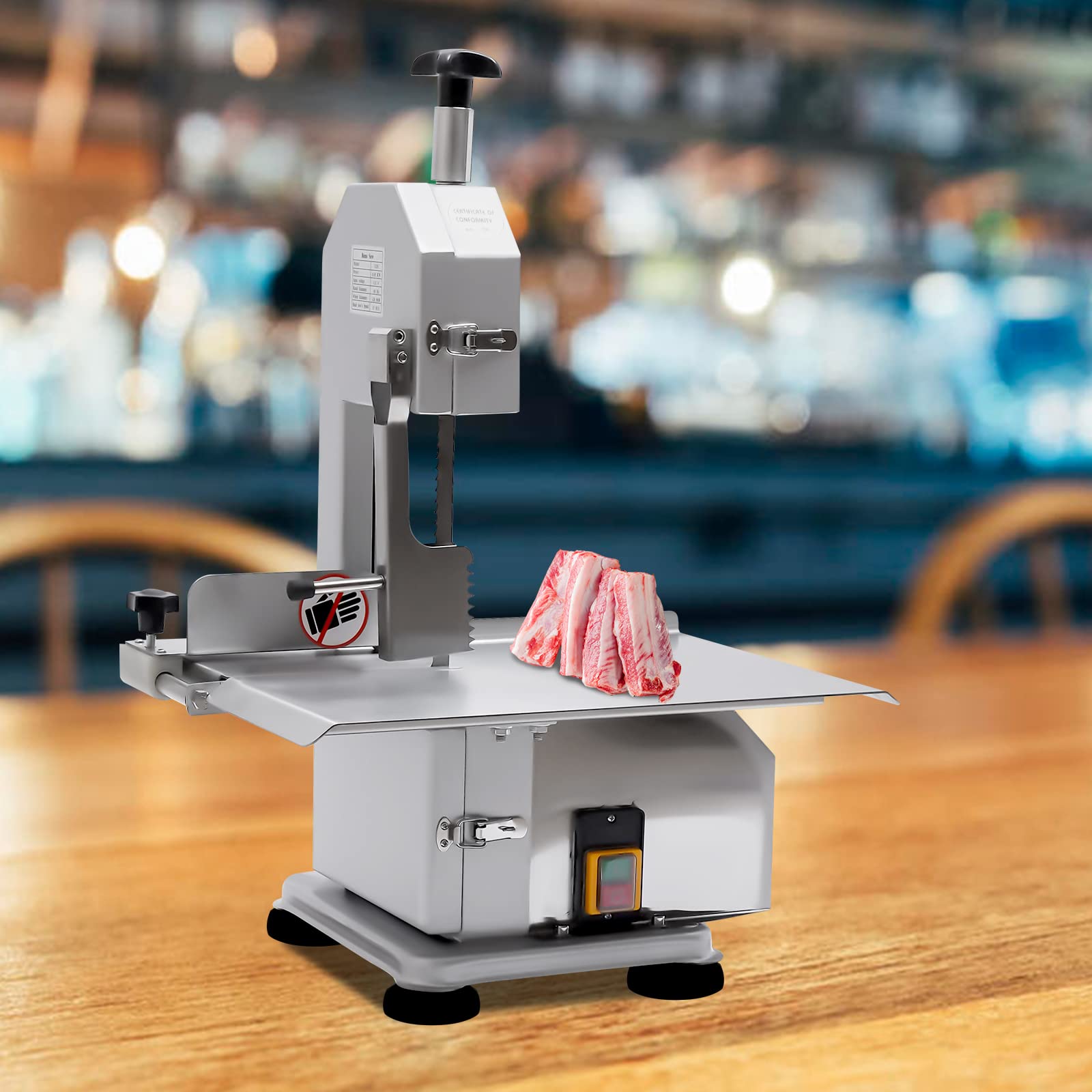 Eleeferri Commercial Meat Bandsaw 650W Electric Bone Sawing Machine Stainless Steel Countertop Frozen Meat Cutting Bandsaw Max Cutting Thickness 4.3” for Rib Pork Butchering Bandsaw