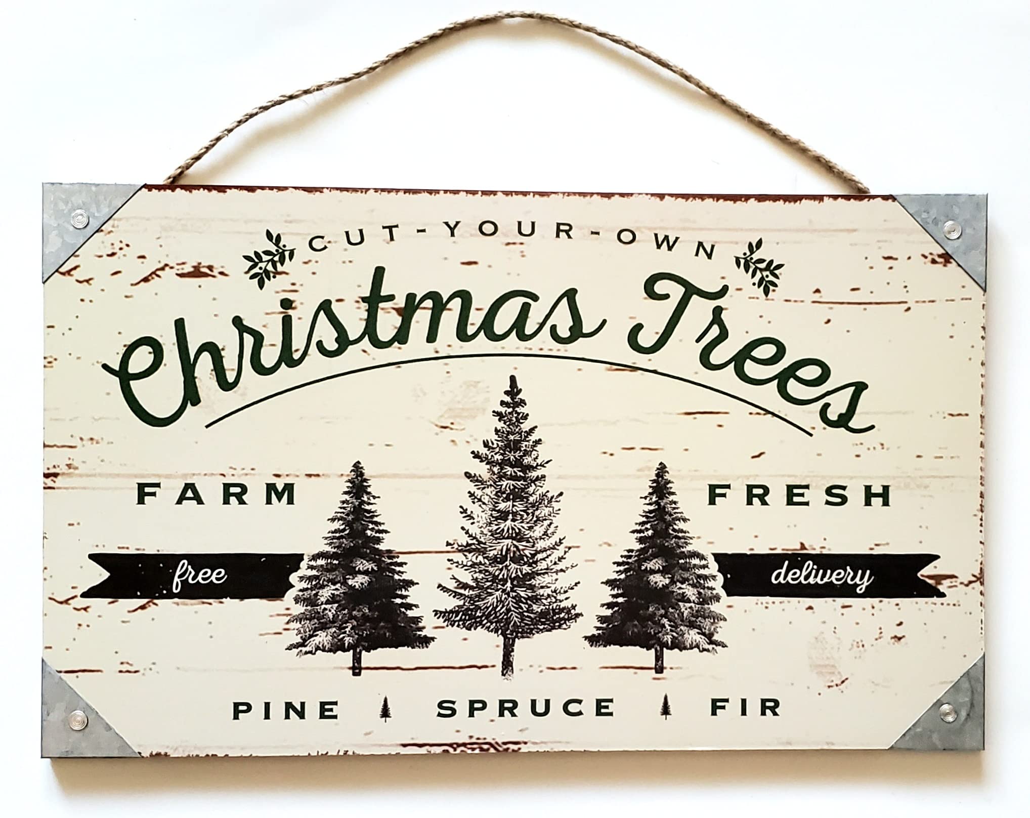Pancarte de décoration murale à suspendre avec sapins de Noël