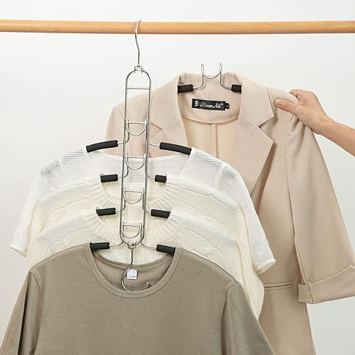 Miniatura 4 de Nature Smile Paquete de 4 perchas antideslizantes 5 en 1, perchas de metal mágicas que ahorran espacio, perchero de ropa de armario de varias capas
