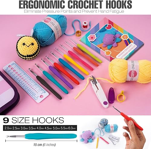 Miniatura 9 de MODDA Kit de ganchillo para principiantes con curso de video, incluye 20 colores de hilos, agujas, ganchos, kit de accesorios, bolsa de lona, kit de