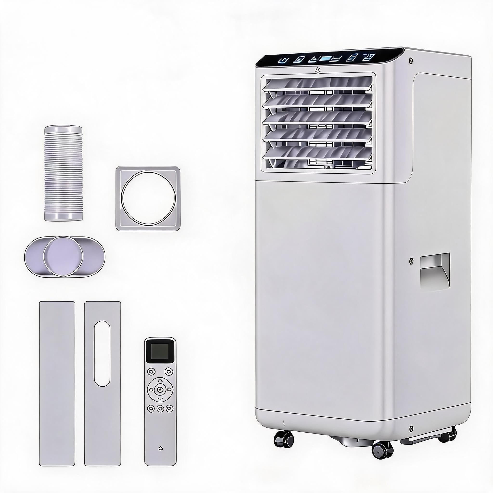 GarveeMore Quiet 7000 BTU Portable Air Conditioner - 4-in-1 Mobile Cooling, Dehumidifier, Fan, Sleep Mode - Dual Digital Display, 24H Timer, Remote, Compact for Rooms up to 400 Sq.Ft - Includes Window