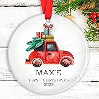 Vista 18 de Adorno de camión volquete de Navidad para niños, tractor personalizado, recuerdo de construcción personalizado para bebés recién nacidos, regalos