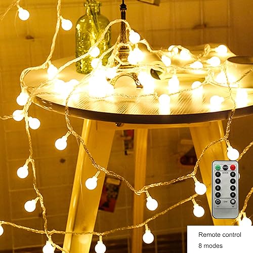 Miniatura 6 de ZIMINGU Tira de luces LED de bola, 19.6 pies, 40 luces LED, impermeable, con control remoto, alimentadas por USB, decoraciones para fiestas en