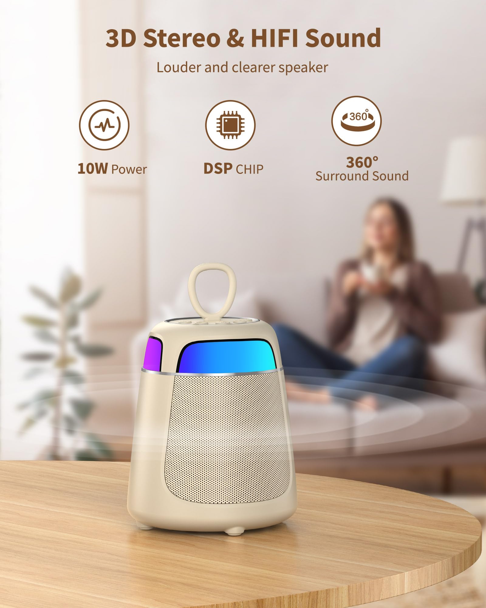 Karaoke Maschine mit 2 Mikrofonen, 2-in-1 Hochwertige Version Karaoke Anlage mit 10W Lautsprecher, Tragbare Bluetooth Maschine für Kinder und Familie, LED Beleuchtung mit 5 Stimmeneffekten, Geschenk