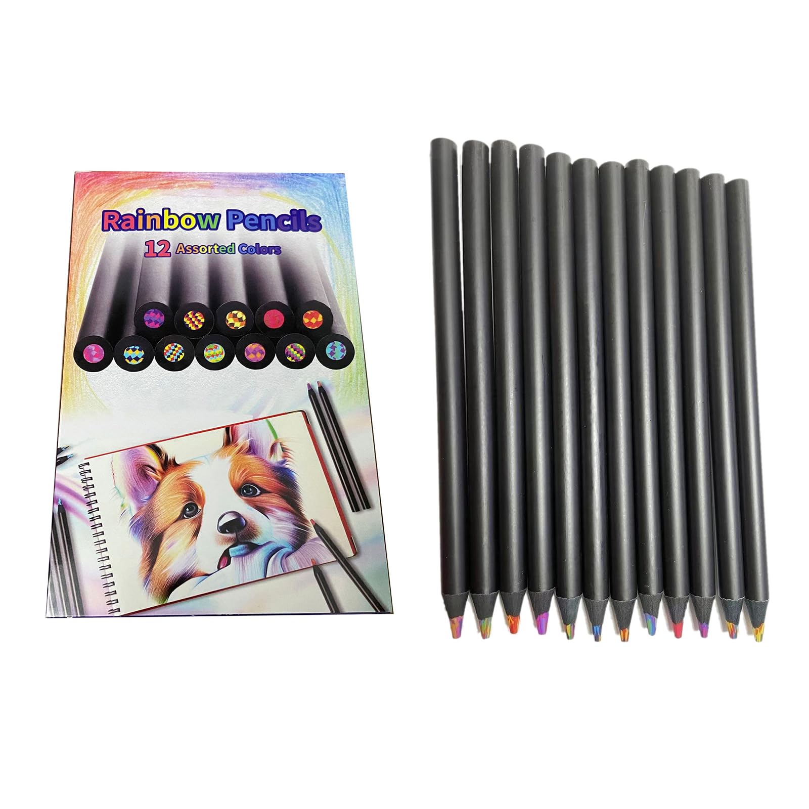 Tsophreniq 12Pcs Wooden Rainbow Colored Pencils Set Pre-sharpend Coloring Pencil No Duplicates for Beginner Artist Drawing for Kids for Adults with Sharpener for Books