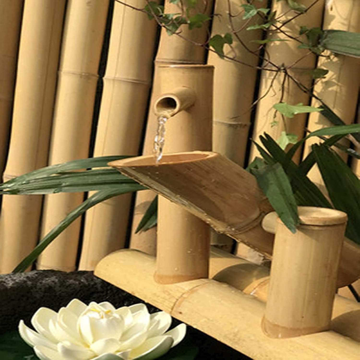 Bird Bath Water Features for The Garden Solar Powered,Bamboo Fountainese Style Bamboo Jinglu Water Device Flowing Water (40Cm)