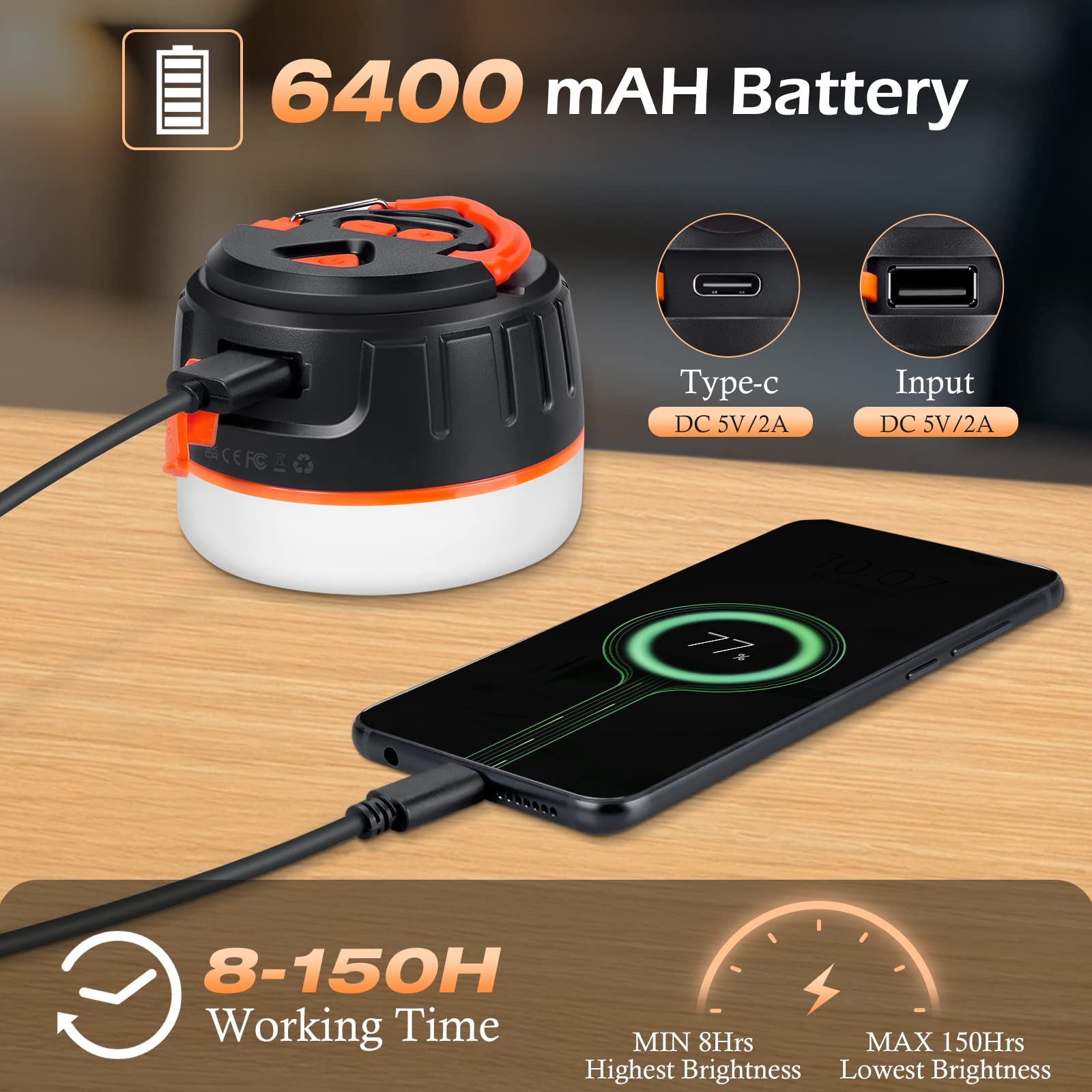 Lanterna da campeggio, lanktoo luci per tende ricaricabili con telecomando e power bank 6400mAh