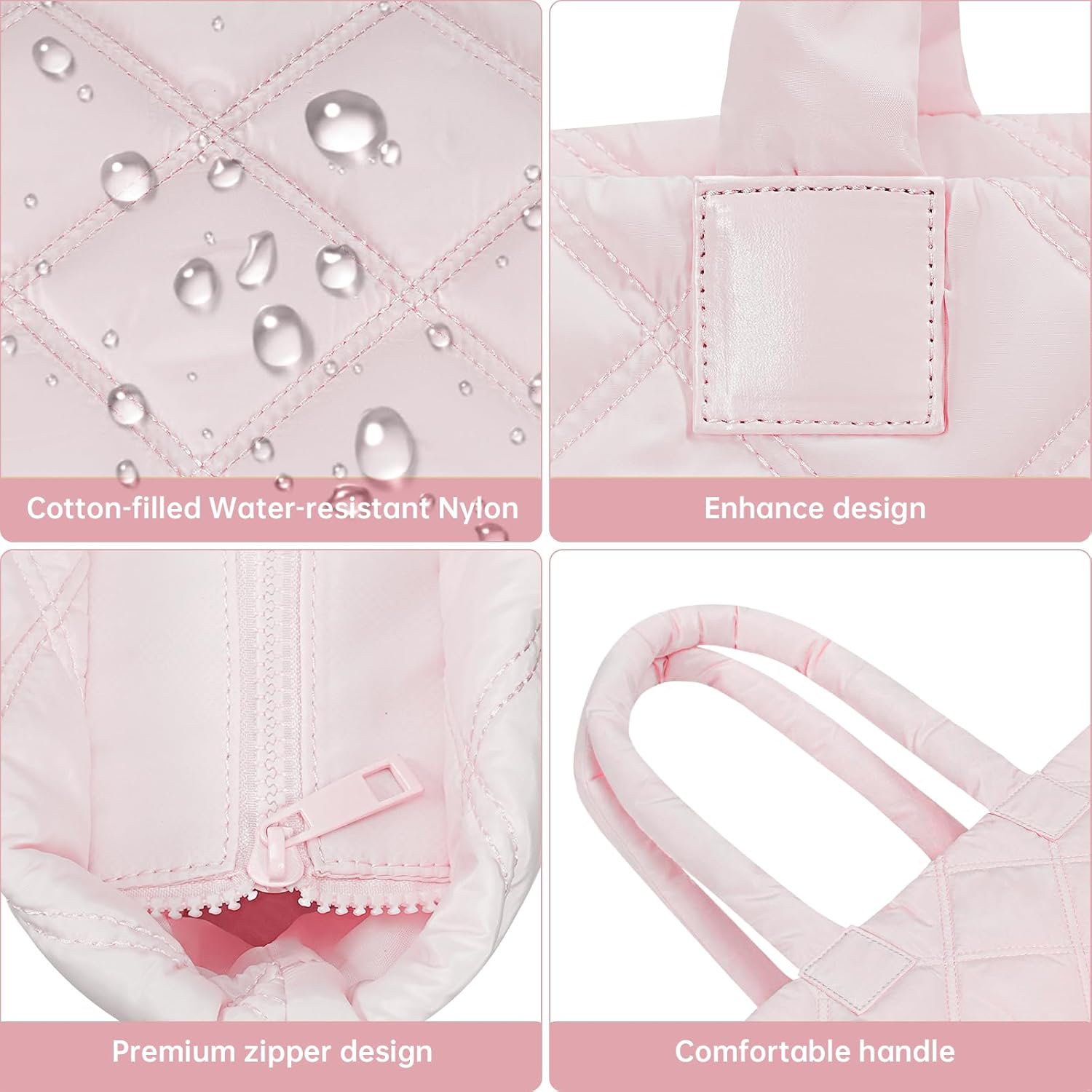 Puffer Tote Bag for Women, Quilted Bag with Zipper, Small Tote HandBags for Work, Travel - Image 6