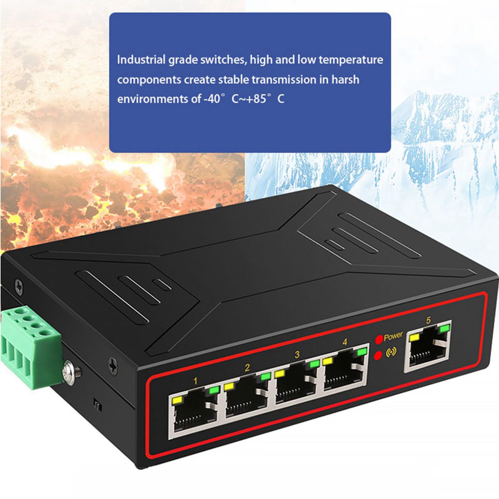 2 x 5 portów 100 m przemysłowy przełącznik sieciowy RJ45-Hub rozdzielacz internetowy RJ45 przełącznik rozszerzający z szyną DIN