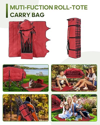 Miniatura 8 de Silla de campamento doble, sofá biplaza acolchado para adultos, asiento de dos personas de gran tamaño con bolsa de transporte 2 en 1, sofá plegable