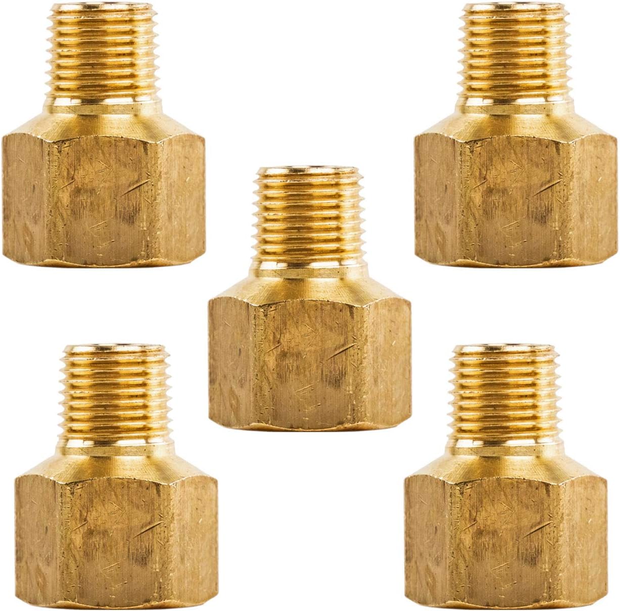 5 Pack 1/4" FNPT x 1/8" MNPT Pipe Adapter Brass Pressure Gauge Connector Extender 120RCA