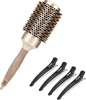 Sndyi Professional Round Brush 1.7" for Women Blow Drying, Barrel Brush with Boar Bristle, Nano Thermal Ceramic & Ionic Hair Brush for Styling, Curling, Strengthening + 4 Sectioning Hair Clips