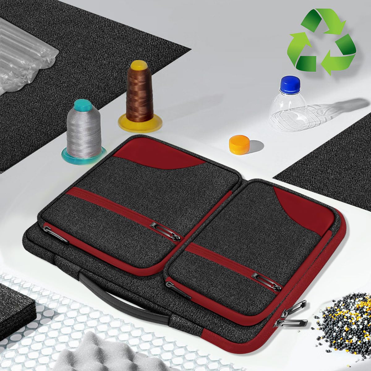 Funda para Portátil 15"-15,6"-16" Sleeve con Asa y Correas Ocultas, Compatible con MacBook Neo Pro Air 16"/15", Maletín para PC con Protección 360° y 4 Bolsillos para Accesorios,Rojo