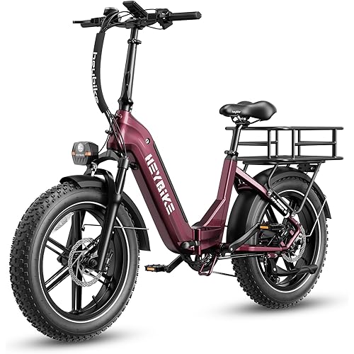 Heybike Ranger S Electric Bike for Adults, Foldable 1400W Peak Motor Ebike, 20" x 4.0" Fat Tire Step-Thru Electric Bicycle, 48V 14.4AH Removable Battery Commuter E Bike, 7-Speed Hydraulic Fork