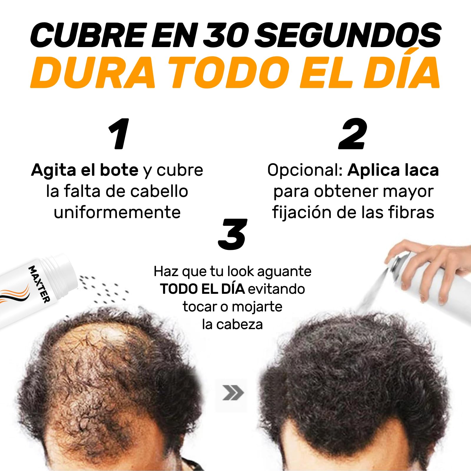 Maxter Microfibras Capilares Castaño Medio 100% Natural para Disimular Calvicie y Alopecia - Fibra Capilar Hombre y Mujer