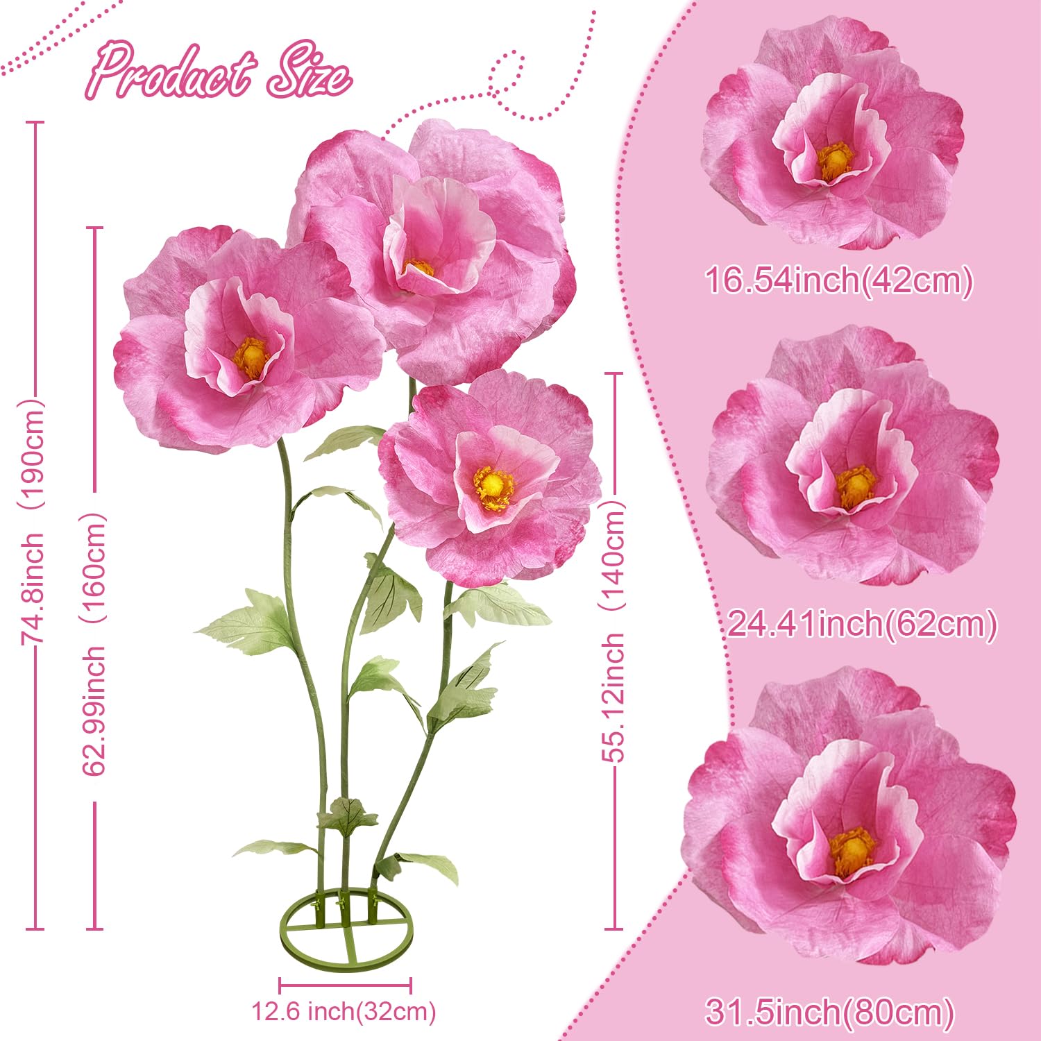 Riesige künstliche Blumen, wasserdicht, 3D-Hochzeitsfeier und Heimdekoration