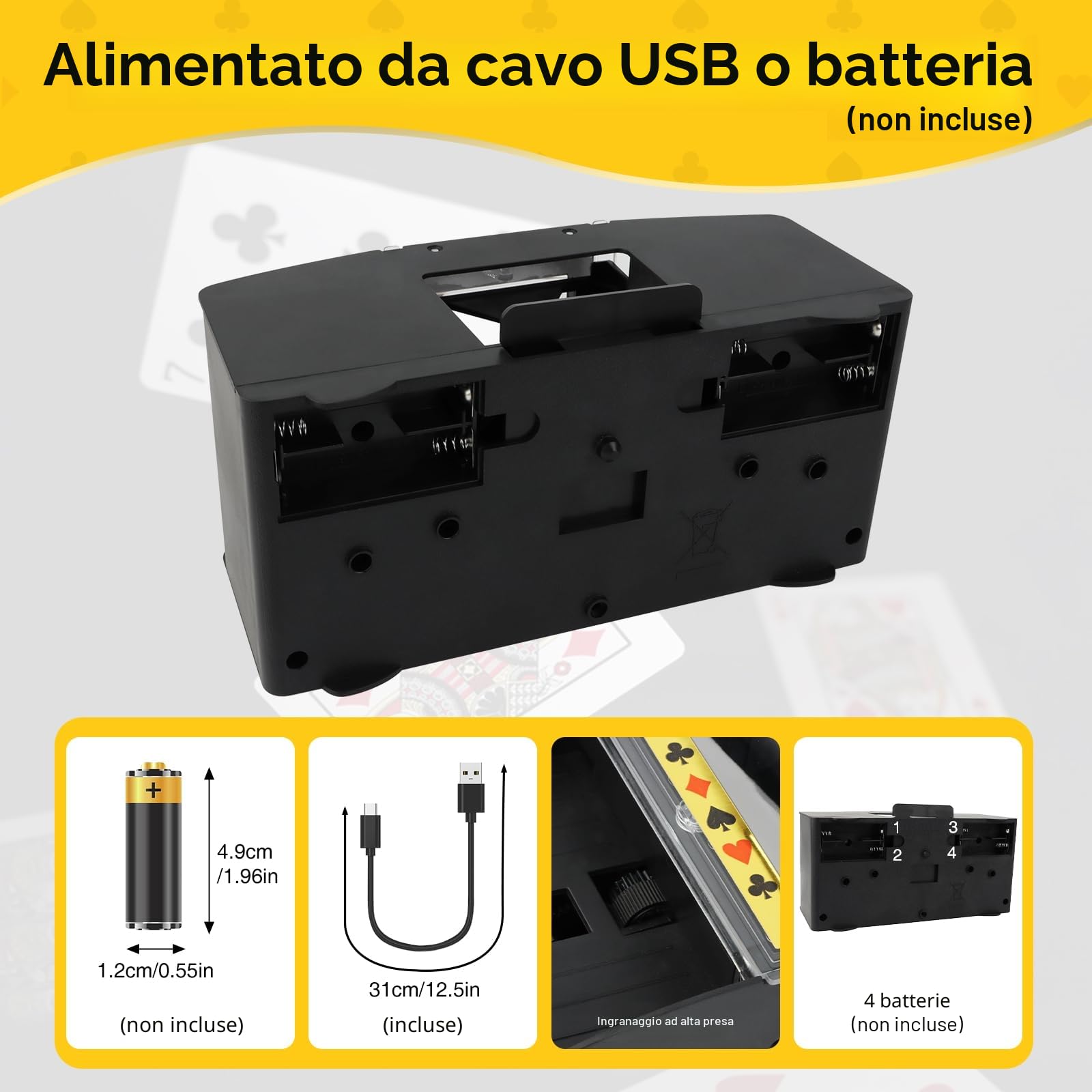 MXTIMWAN Distributore Carte da Gioco Elettronico, Mischia Carte Automatico a 2 Mazzi, USB/Batteria Mescolatore Carte da Gioco, Mescolatore Carte da Gioco per Uno, Poker, Burraco, Blackjack