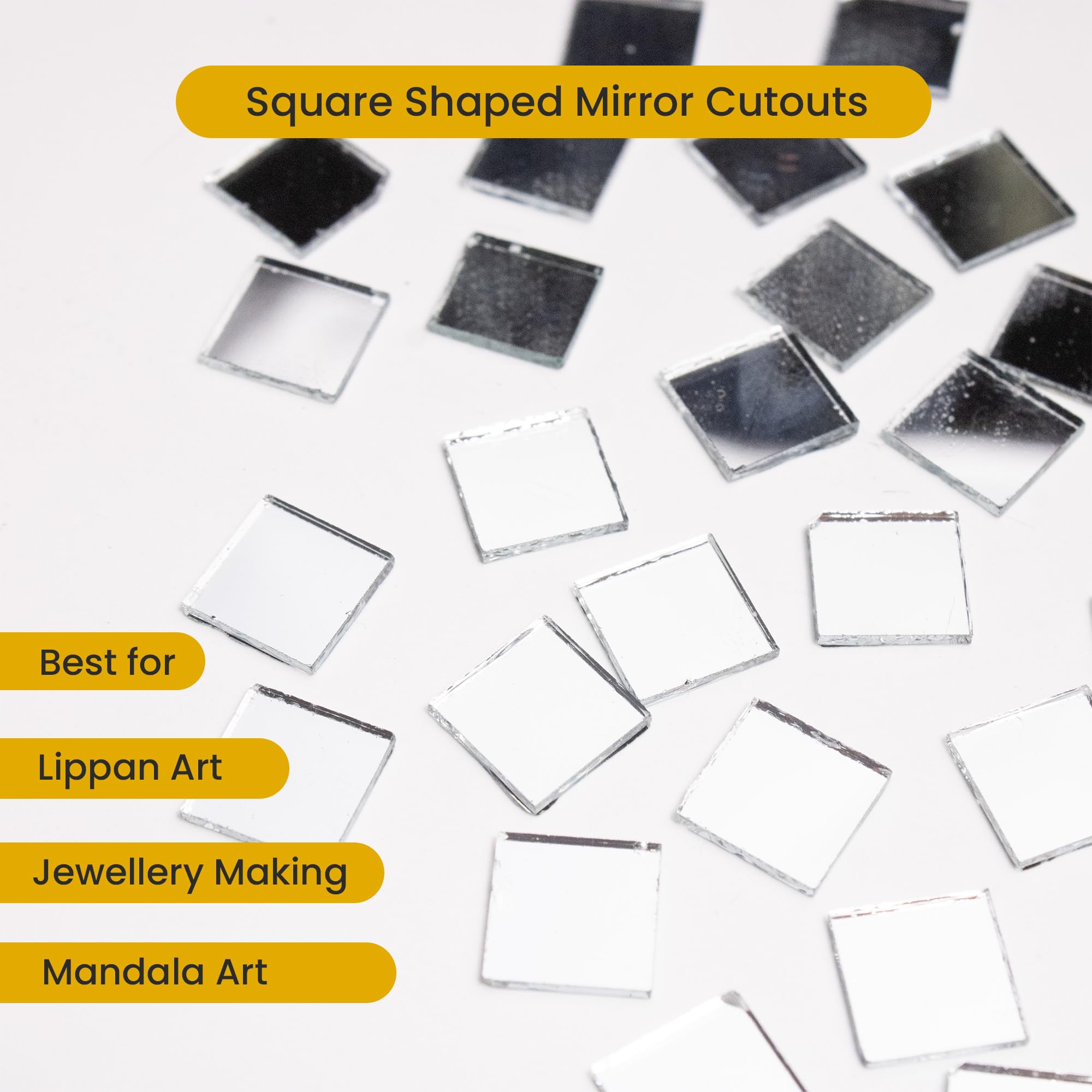 VibhutiCrafts Square Mirror Cutouts for Lippan Art & Jewelry Making - Mirrors for Craft, Silver 11mm Mirrors (Approx 250 pcs) | Mirror Pieces for Mud Work, Mandala, Fabric & DIY Crafts 1