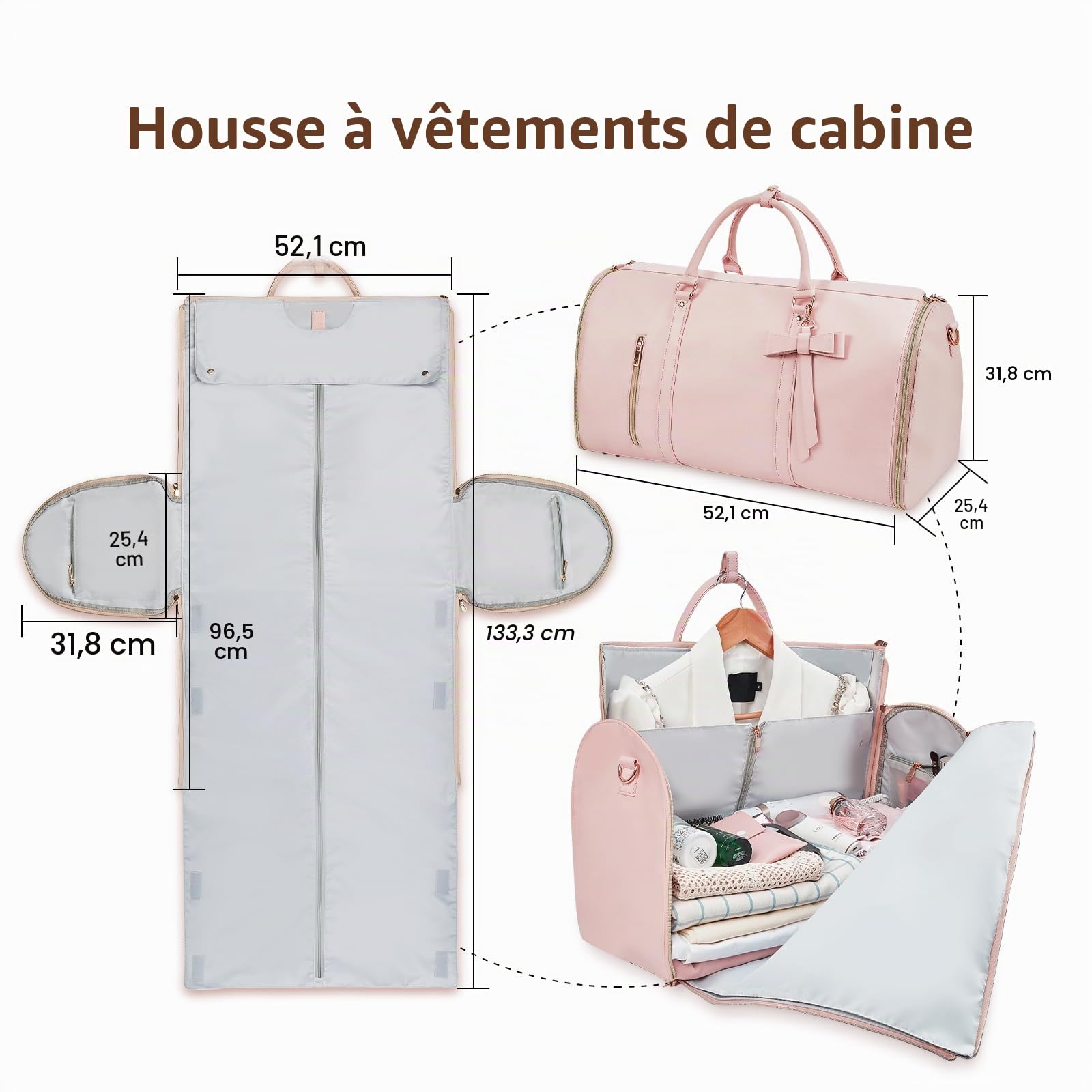 Housse à vêtements de Voyage pour Femme, Rose, Carry-on 20-inch, Mignon