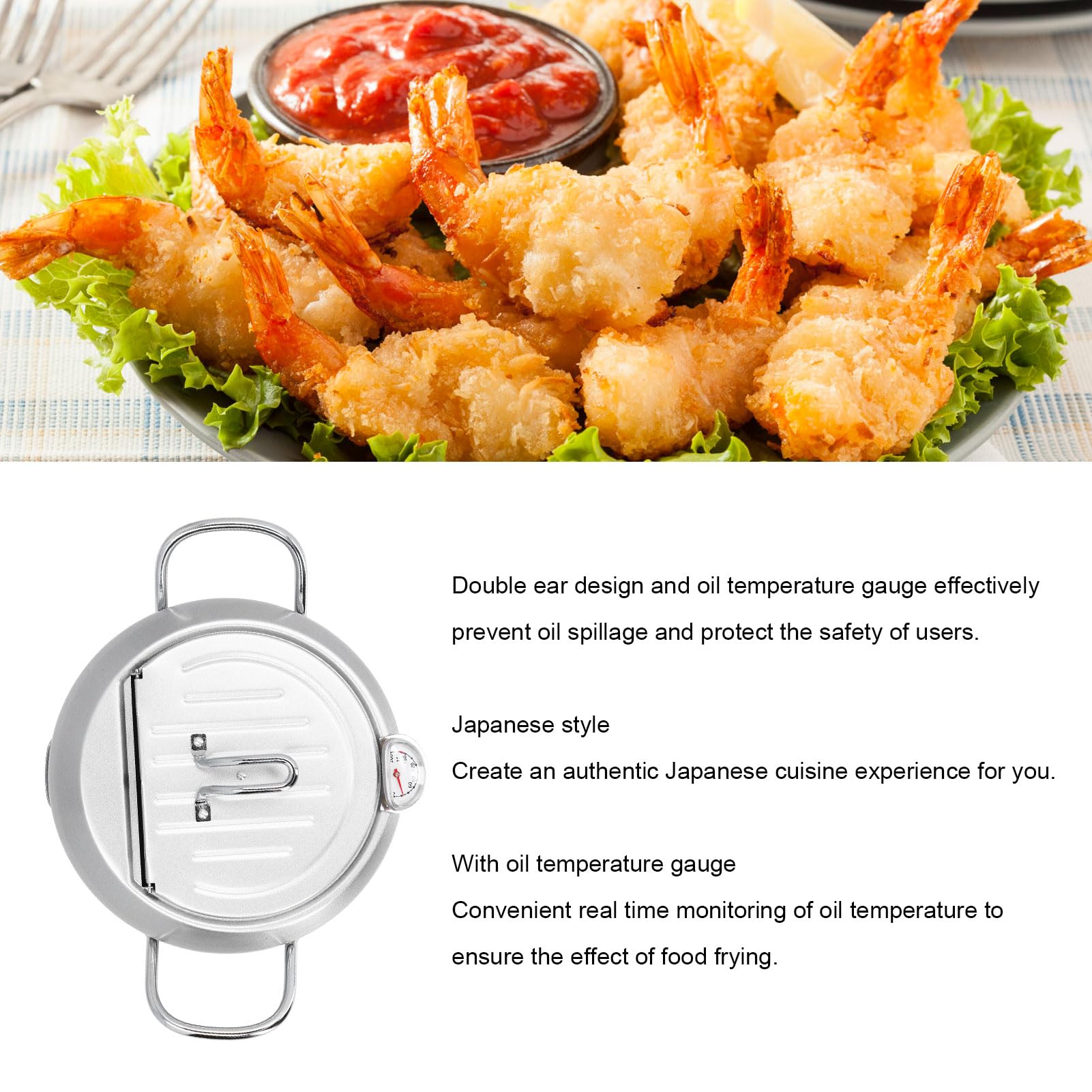 Pentola in Ferro, Pentola per Friggitrice, Pentola per Pollo, Pentola con Doppi Manici, Pentola Multiuso con Indicatore della Temperatura dell'Olio per Piatti, Zuppe (Silver)