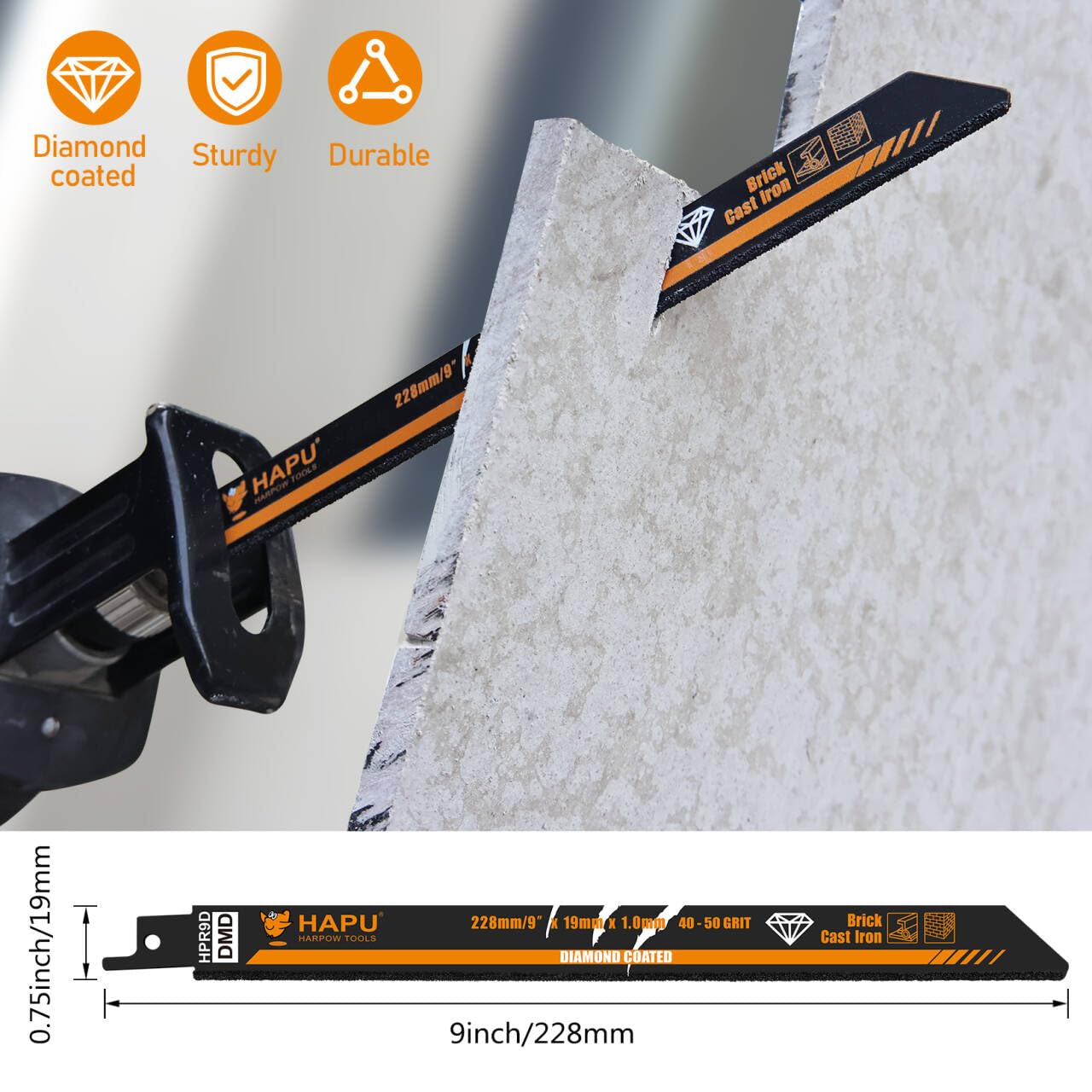 HAPU HARPOW TOOLS Brzeszczoty do piły szablastej ziarnistej 40-50 do żeliwa, muru, włókna cementowego i włókna szklanego, 22,9 cm