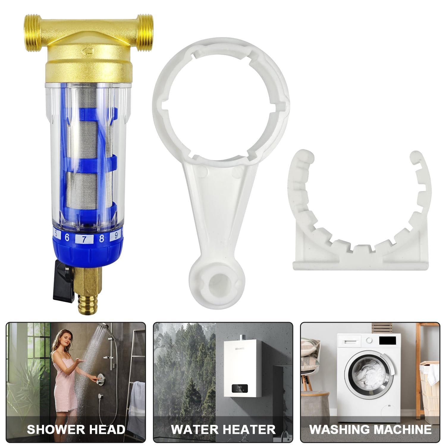 Filtro de Agua Retrolavado, Filtro Agua Reutilizable, Water Filter de Sedimentos Giratorio, Filtros de Agua del Grifo para Filtro de Sedimentos de Manguera de Agua de Pozo (Rosca Macho de 3/4") (Azul)
