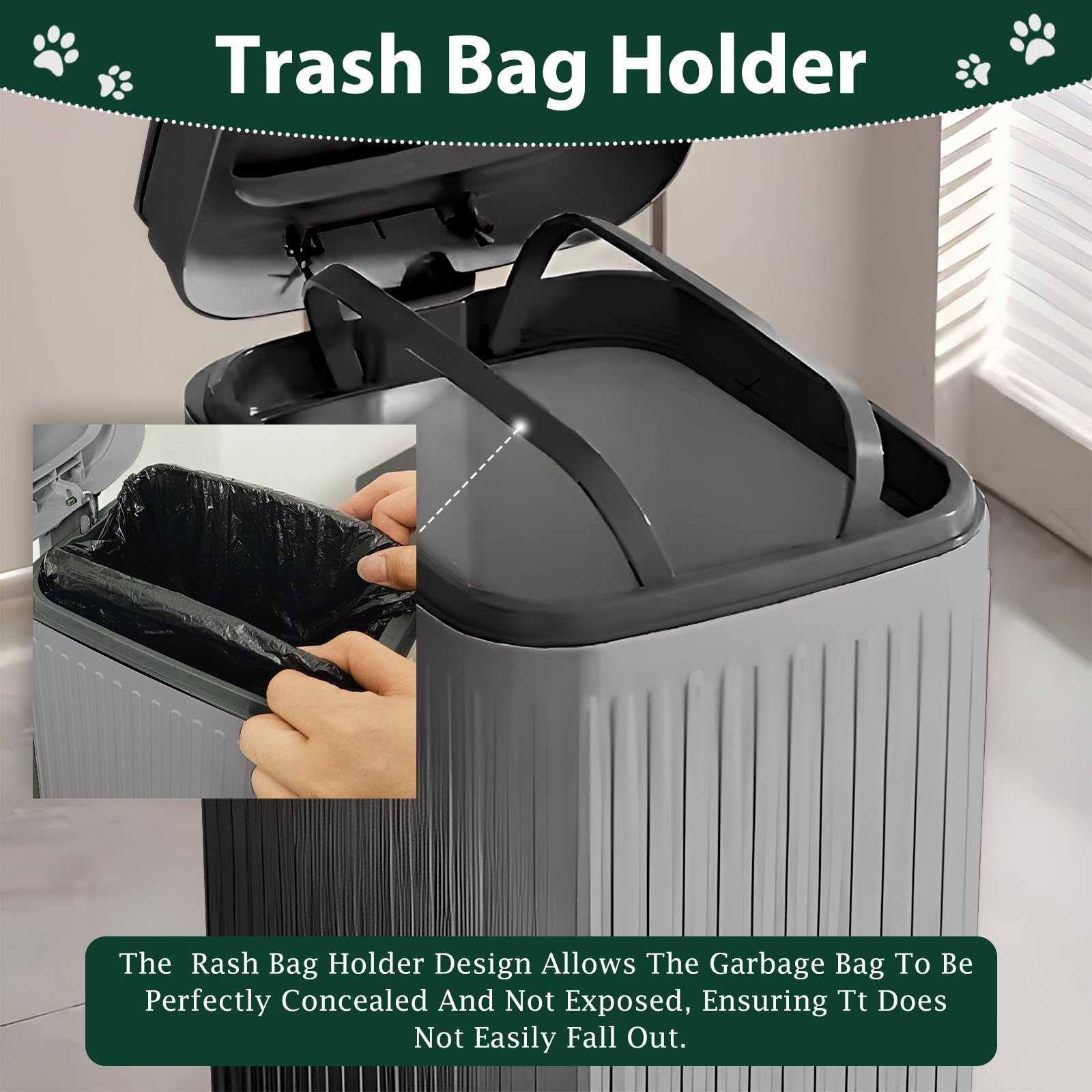 Cubo de basura para excrementos de perro en el exterior, cubo de 5 litros con tapa, pedal de pie, contenedor de residuos para perros con 40 bolsas, tapa de cierre suave para mascotas (cubo