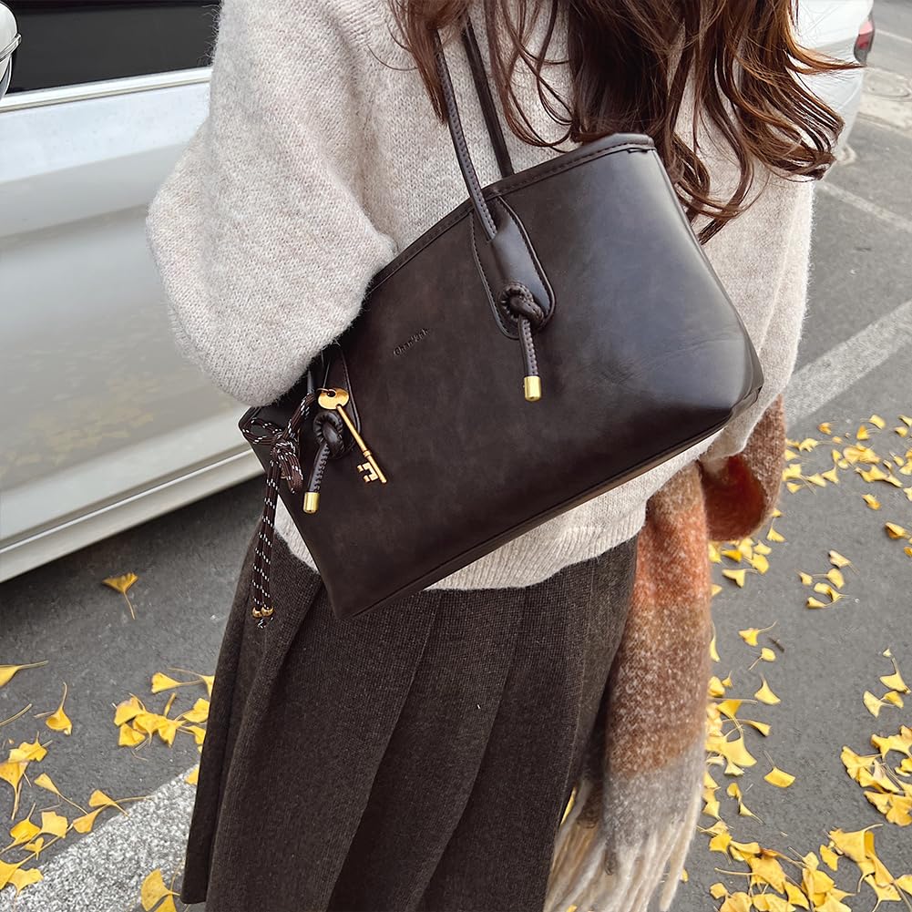 Retro-Schultertasche aus PU-Leder, Trendige Achseltasche mit großem Fassungsvermögen, Designer-Handtasche für Damen, ideal fürs Büro