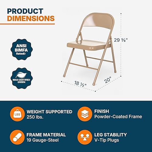 Miniatura 3 de OEF Furnishings OEF900 Series - Sillas plegables de acero ligeras prémium (paquete de 4, beige) Beige,Negro -
