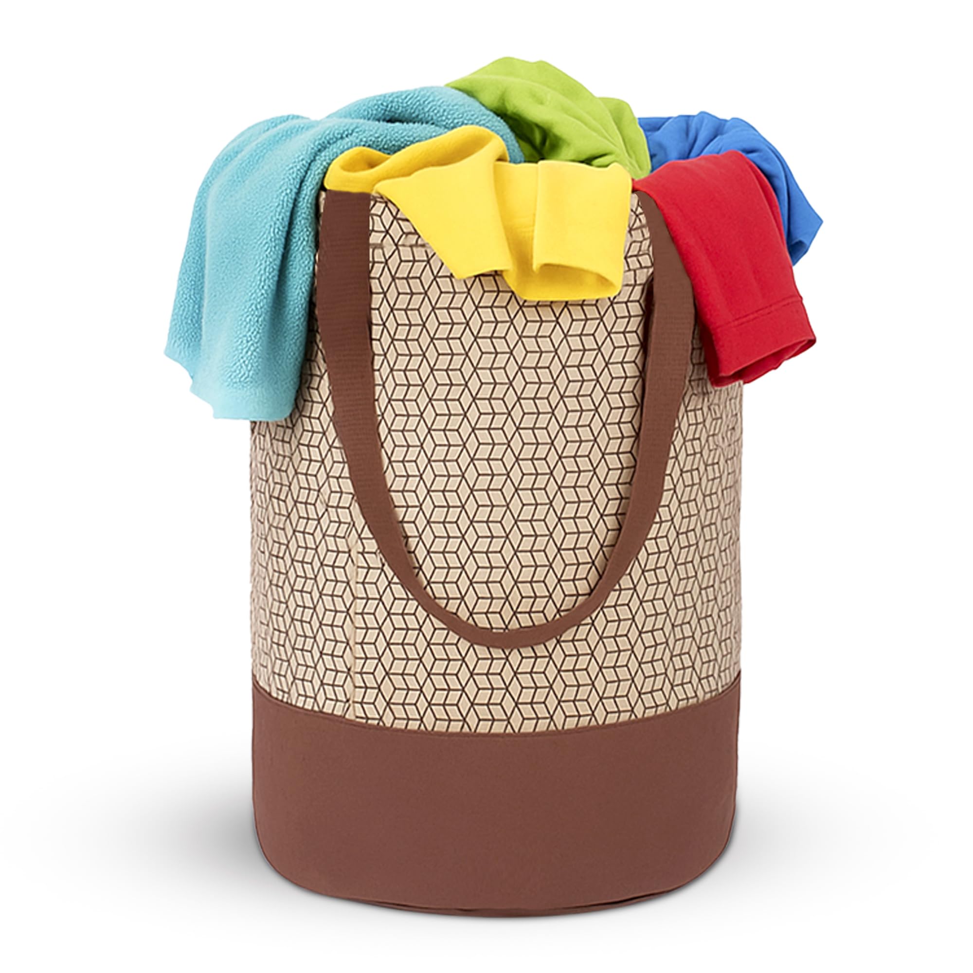 GLUN® Round Printed Laundry Bag, Beige & Brown Foldable Waterproof 45 Liter Capacity, Non-Woven Toys & Cloth Storage Bag Pack Of 1