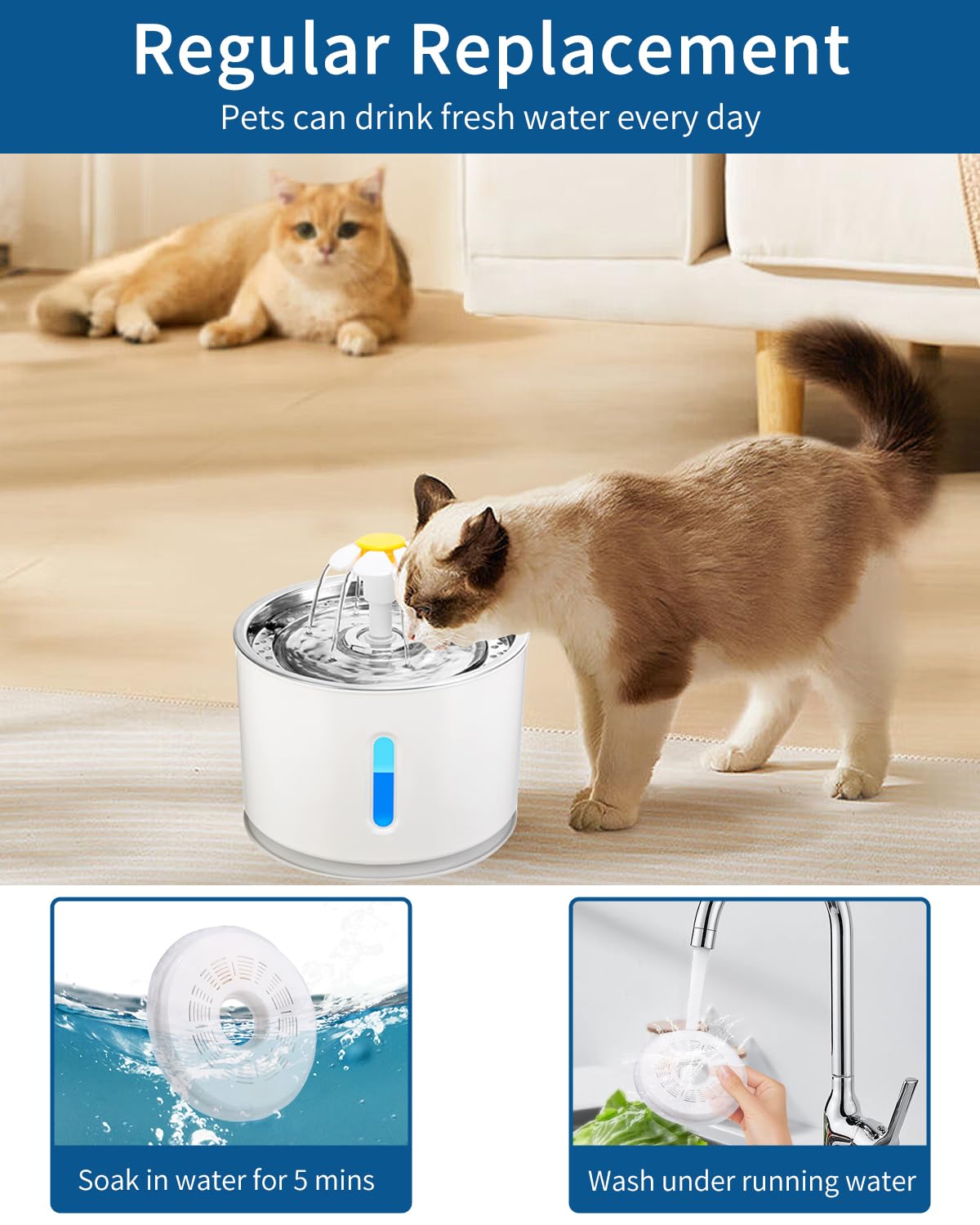 6 Piezas Filtros Fuente Gatos,Filtros Bebedero Gatos Fuente,Filtros de Repuesto de Fuente de Agua para 3L Fuentes de Flores,Fuente para Gatos con Resina y Carbón Activo para perros y gatos