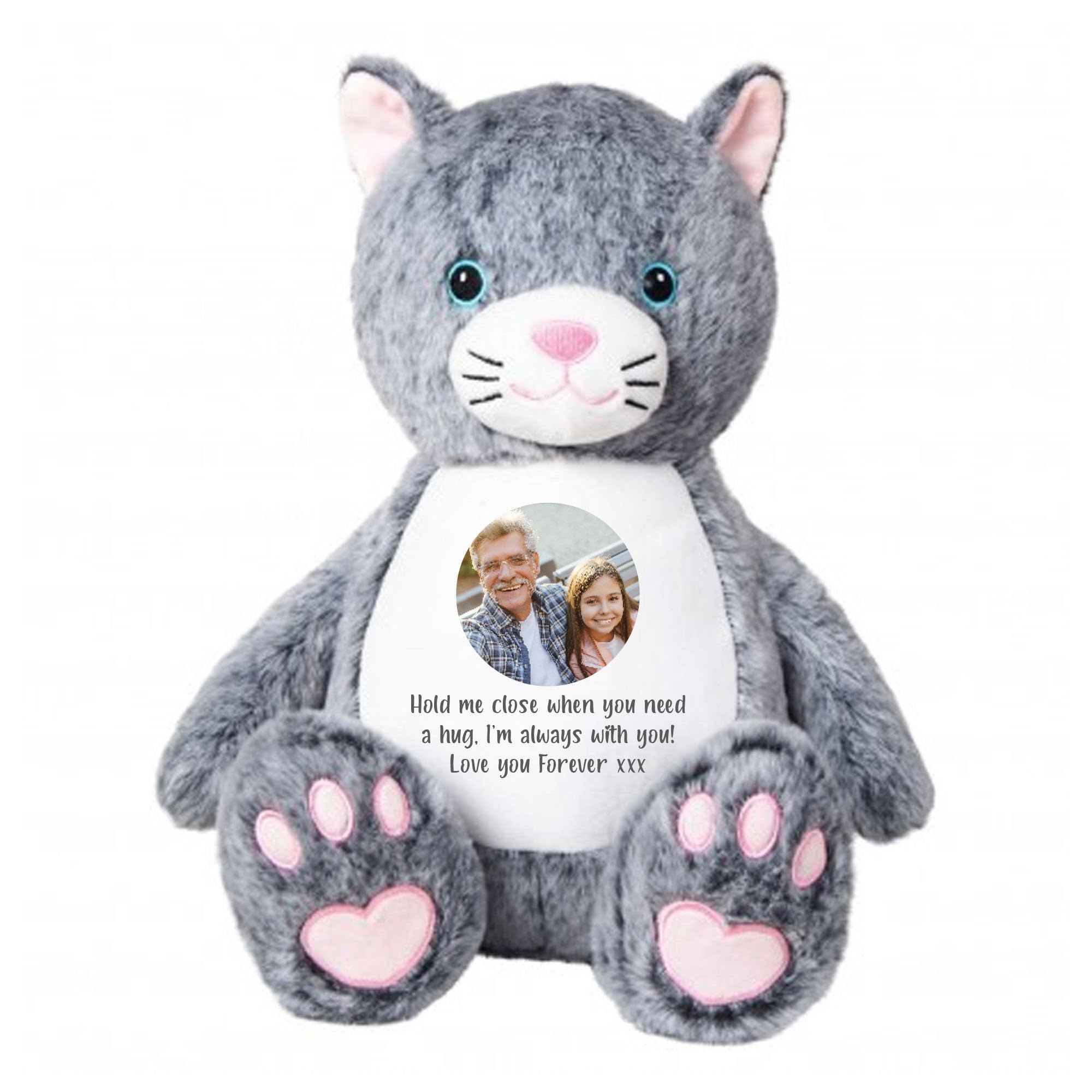 Large Personalised Photo Comfort Keepsake Cat Teddy | Custom Photo & Message | Sympathy Gift, Remembrance, Present