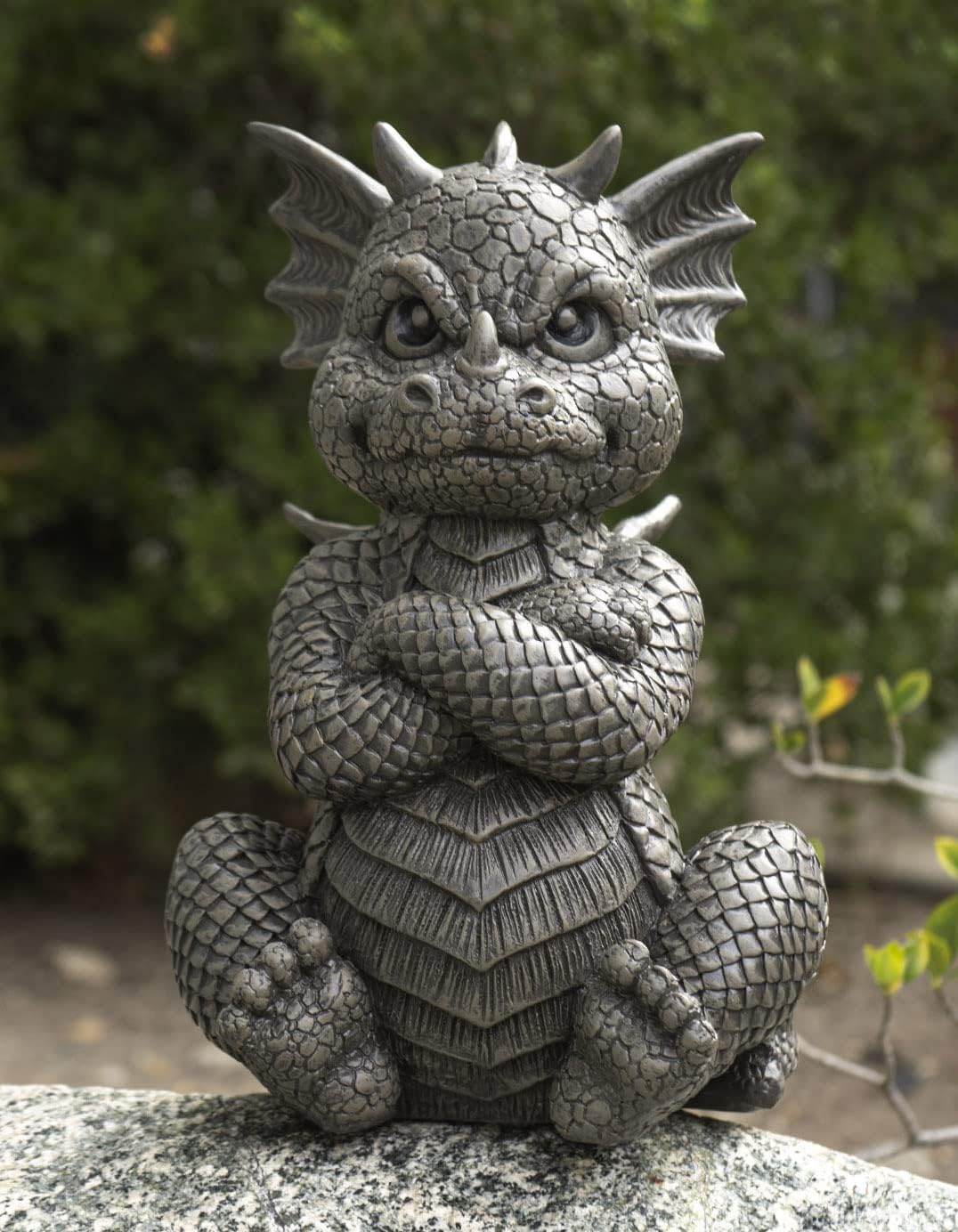 Ebros Gift Whimsical Garden Dragon Folding His Arms with Angry Face Figurine 10.25" H Cute Grumpy Baby Dragon Faux Stone Resin Finish Dungeons and Dragons Mythical Fantasy Sculpture