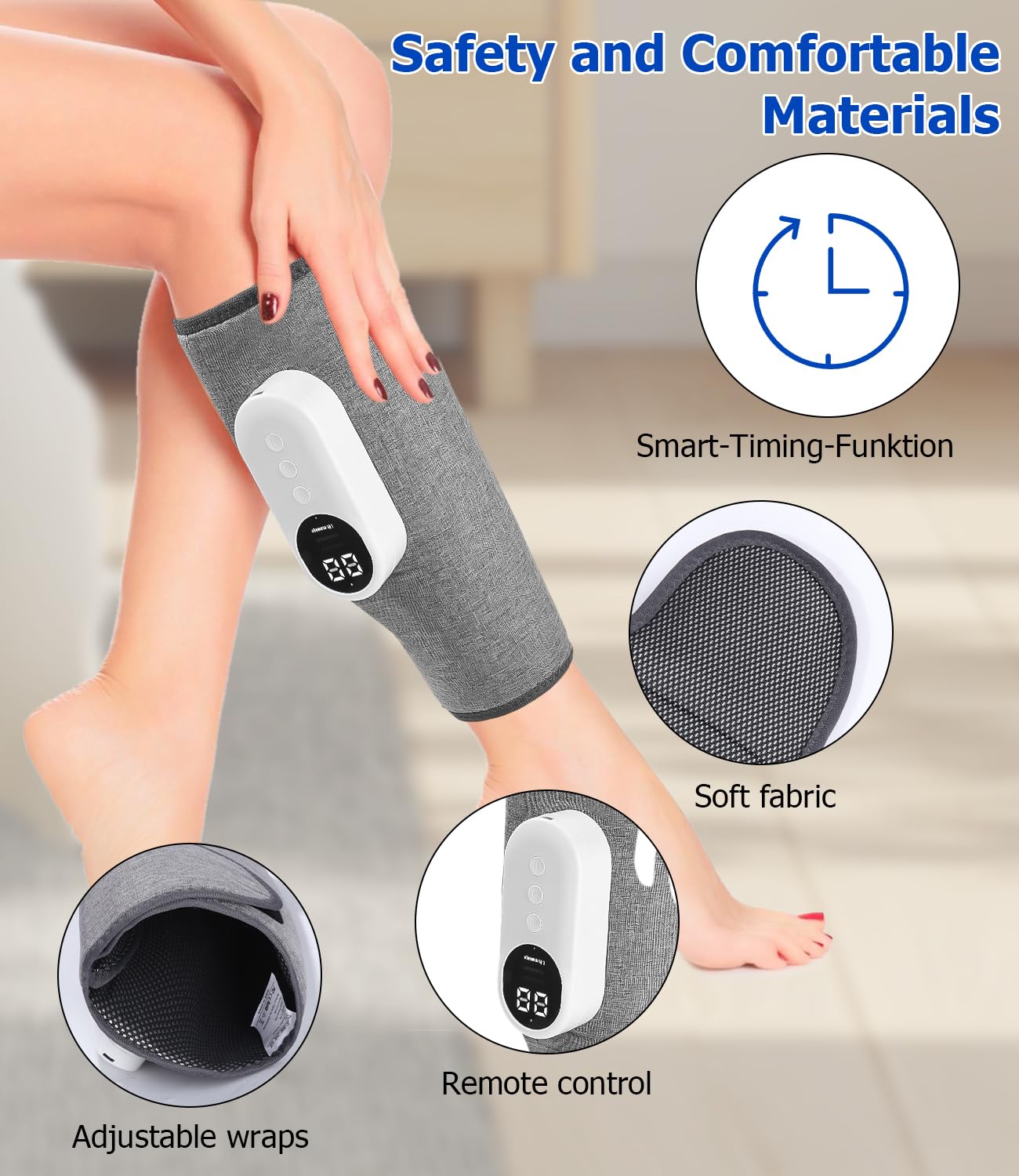 Masajeador de Piernas y Pantorrillas con Calefacción, 3 Modos de Masaje, Recargable USB-C, Alivio para Piernas Cansadas