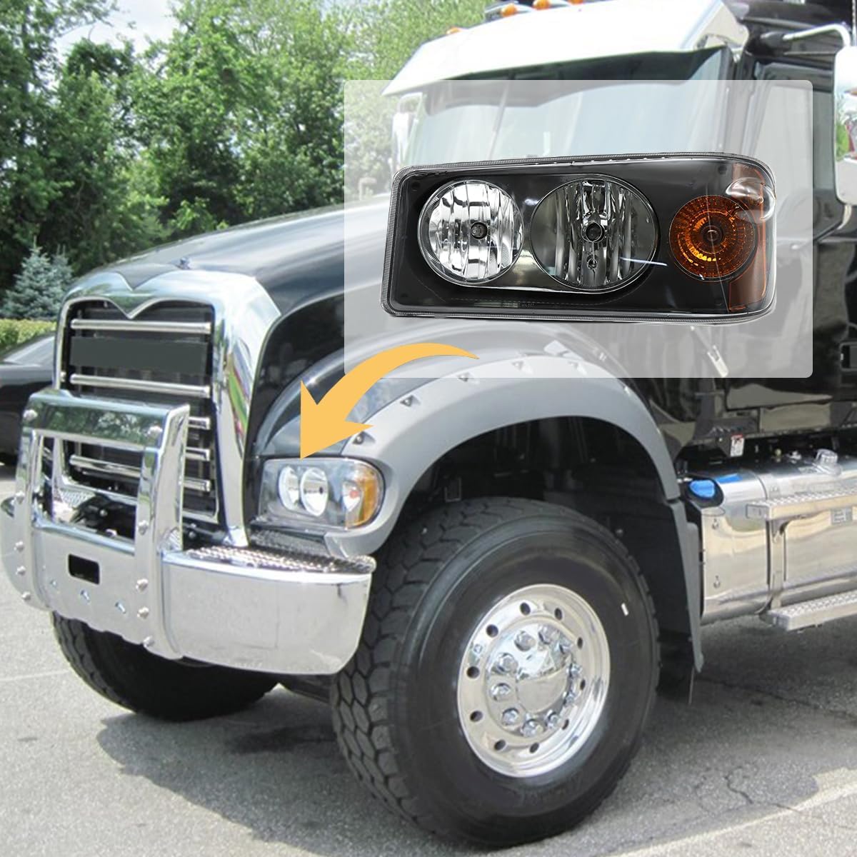 Headlight Assembly Fit for Mack Granite GU713, Right Passenger Side Halogen Headlamp Assembly Compatible with Mack Truck Model