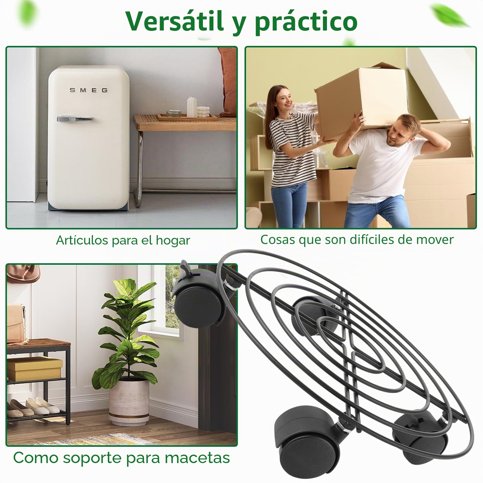 4 ruedas redondas para plantas, de metal, 27 cm, para exteriores, resistentes a la intemperie, posavasos con ruedas, para verduras, plantas en maceta, objetos pesados