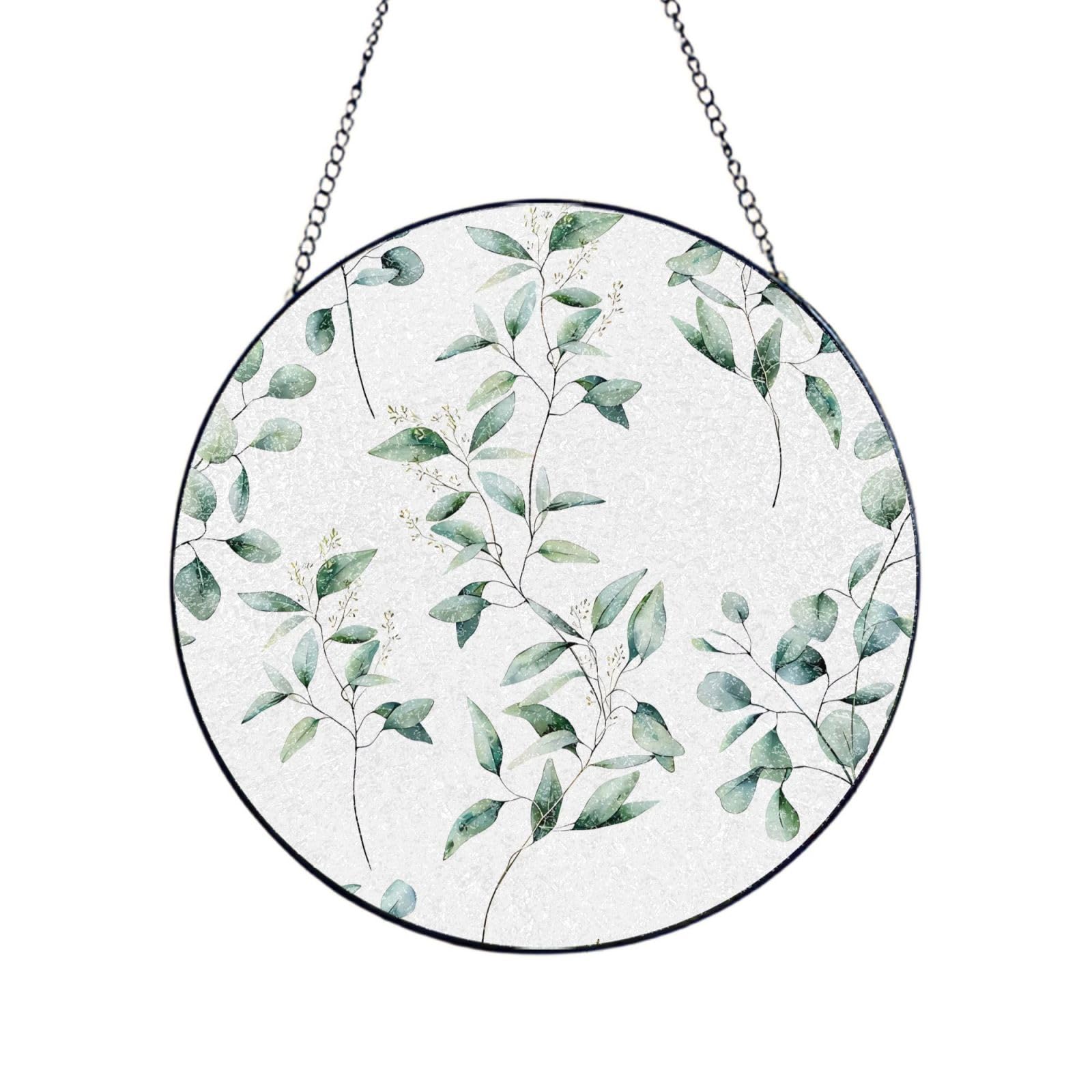 Phayah White Natural Greenery Twig Print Stained Glass Window Hanging Suncatcher For Door Terrace Garden Home Decor Sun Catcher Birthday Gifts For Lovers Dad Mom 12in（30cm）