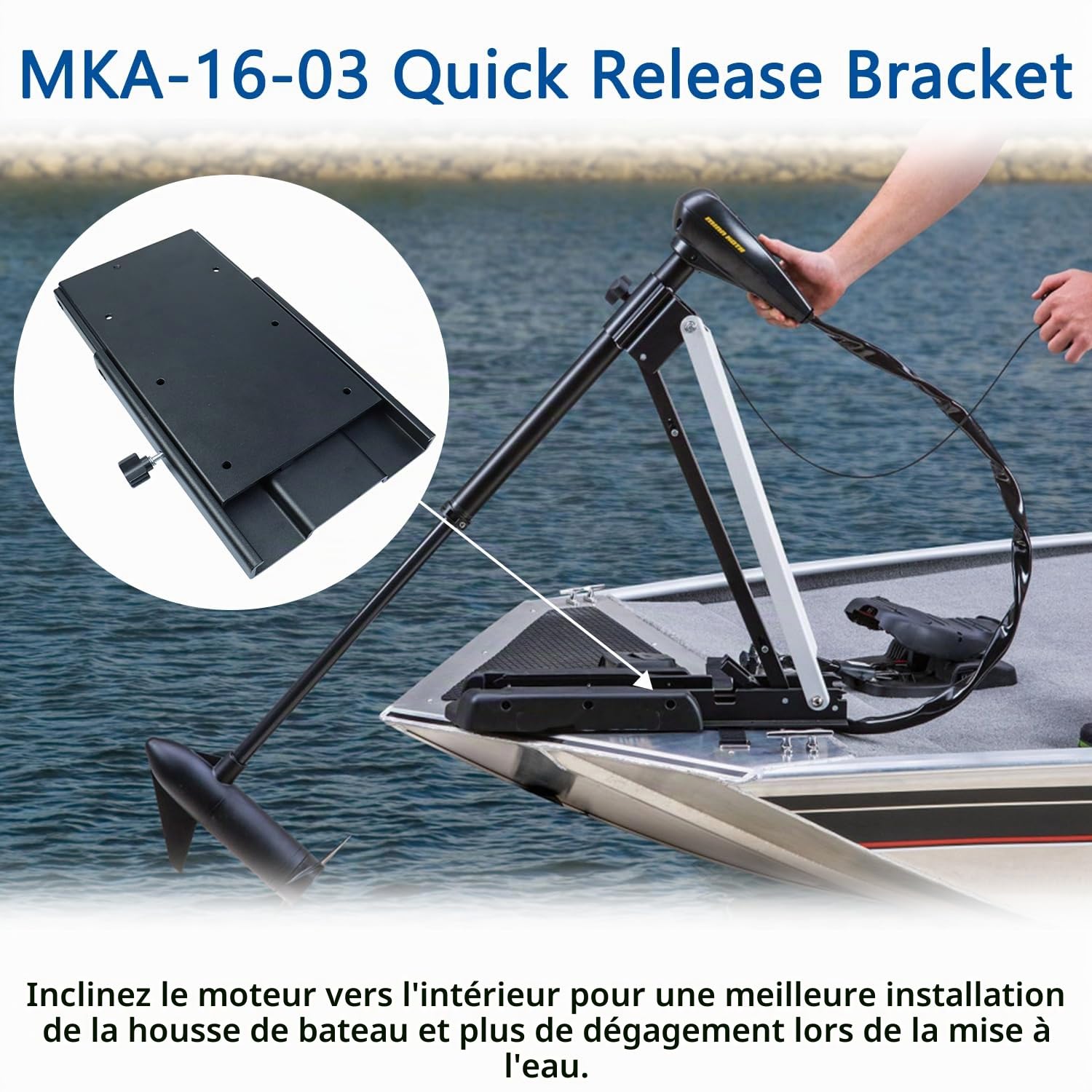 MKA-16-03 Support à dégagement rapide de rechange pour support de montage de moteur de pêche à la traîne Minn Kota 1854035 compatible avec Ulterra, Terrova, PowerDrive, PowerDrive V2