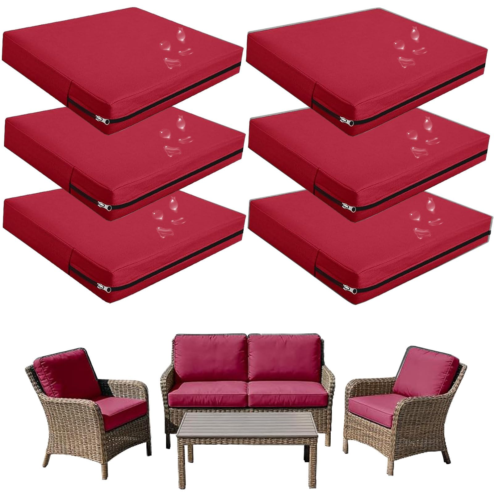 Replacement Outdoor Cushion Covers Waterproof, 65x65 60x60 50x50cm set of 6/4/2/1 Garden Sofa Seat Cushion Slipcover With Zipper for Chairs, Patio and Rattan furniture(Color18,63x68x12cm(6pcs)) — image 1