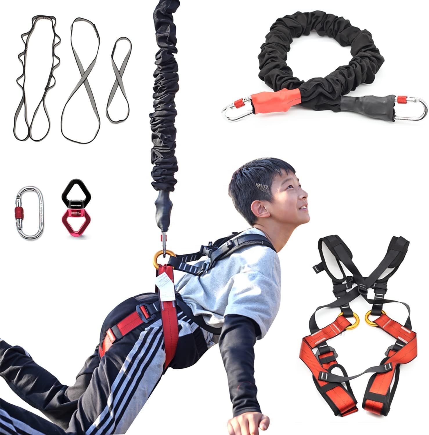 PRIOR FITNESS Kinder Bungee Fitness Set, CE-Zertifiziert Yoga Bungee Set | Bungee-Seil (1m, MBL 625kg) für ca.40kg Nutzer, verstellb. Gurt u. Beschläge. Widerstands-Yogaseil f. Anti-Grav, Heim/Studio