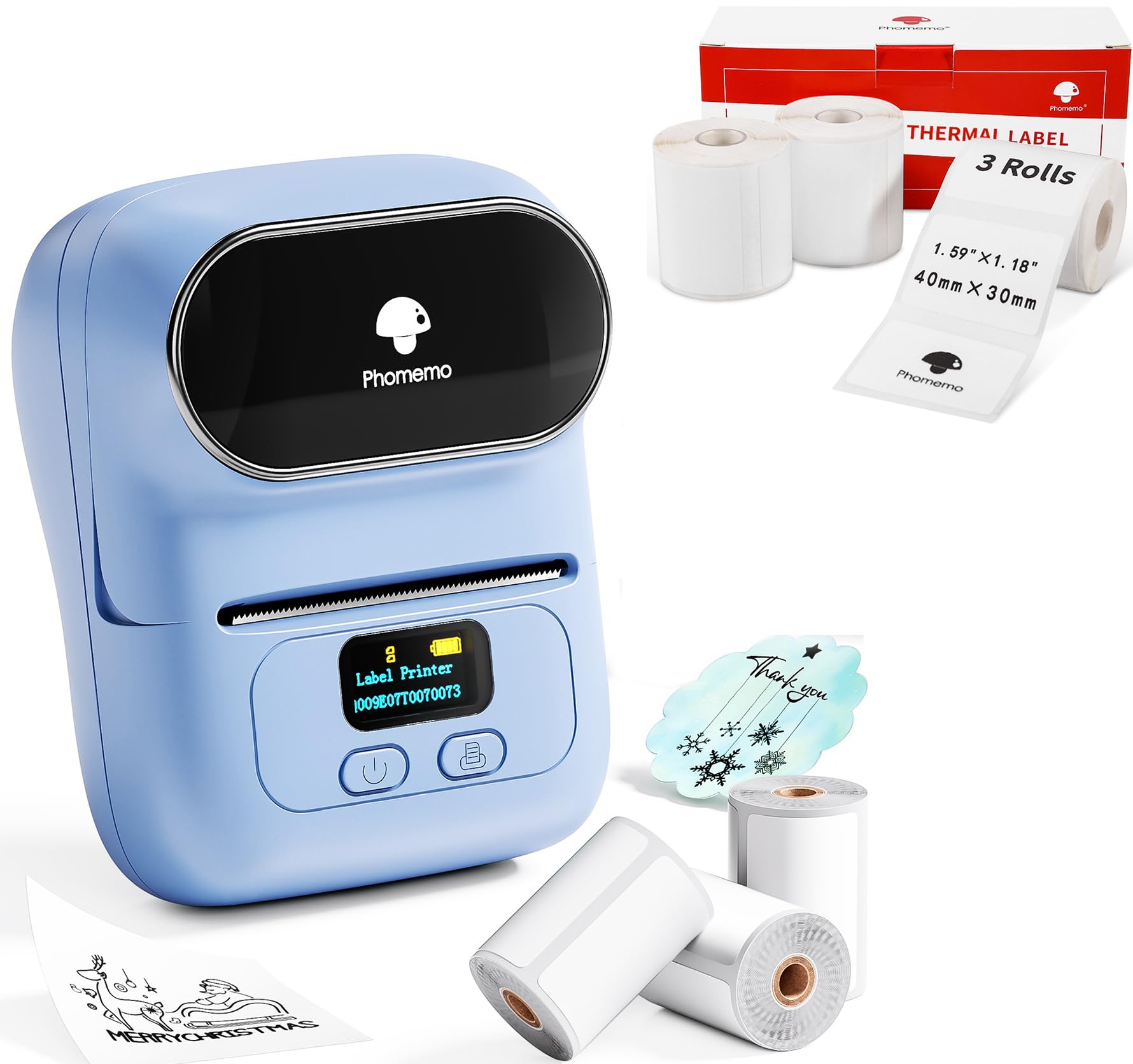 Phomemo M110 Etiquetadora Caja de Regalo con 6 Rollos de Etiquetas, Impresora de Etiquetas Adhesivas Bluetooth térmica portátil, para Uso en la Oficina, códigos de Barras, pequeñas Empresas, Tiendas