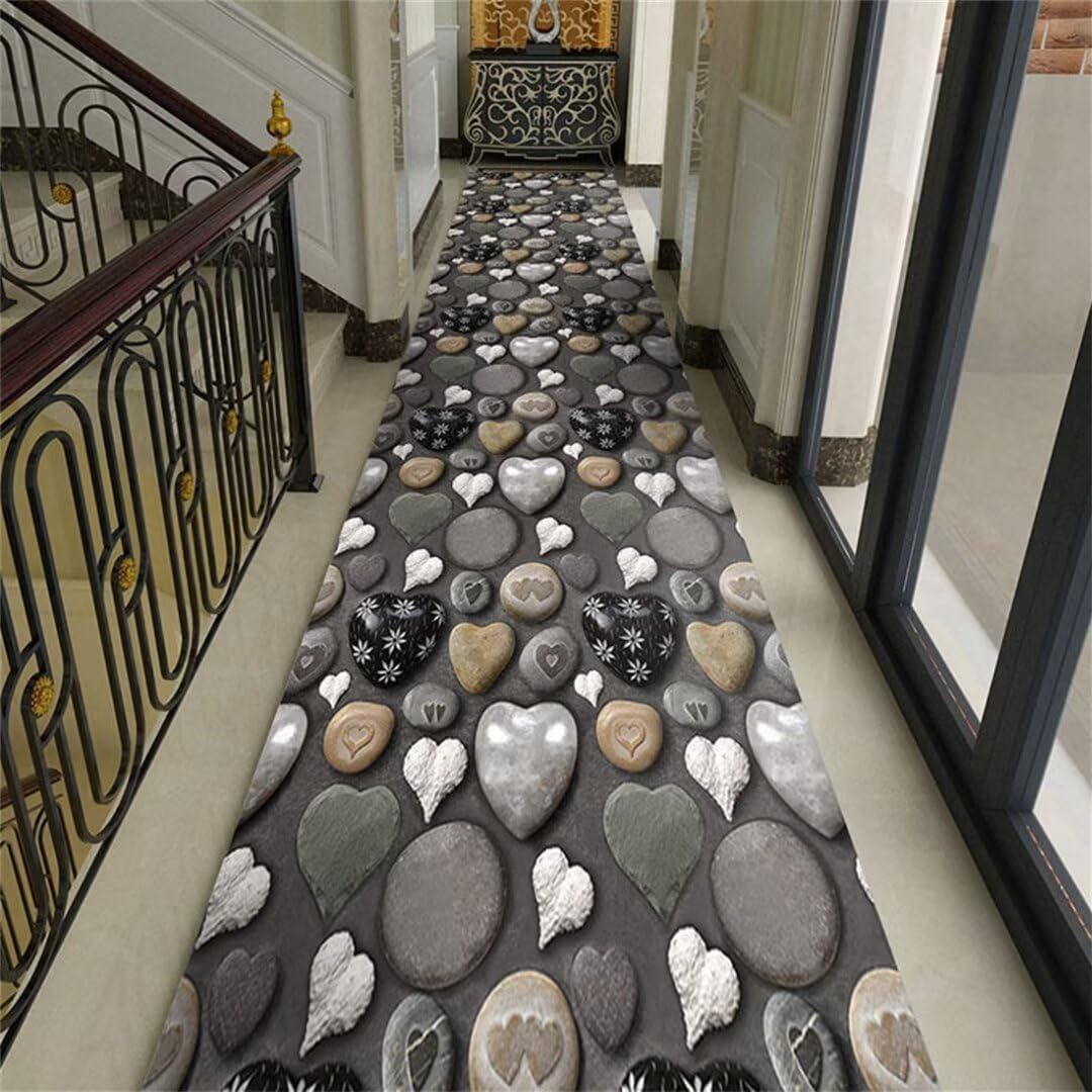 Tapis long couloir en velours de cristal motif pierre traitement soigné