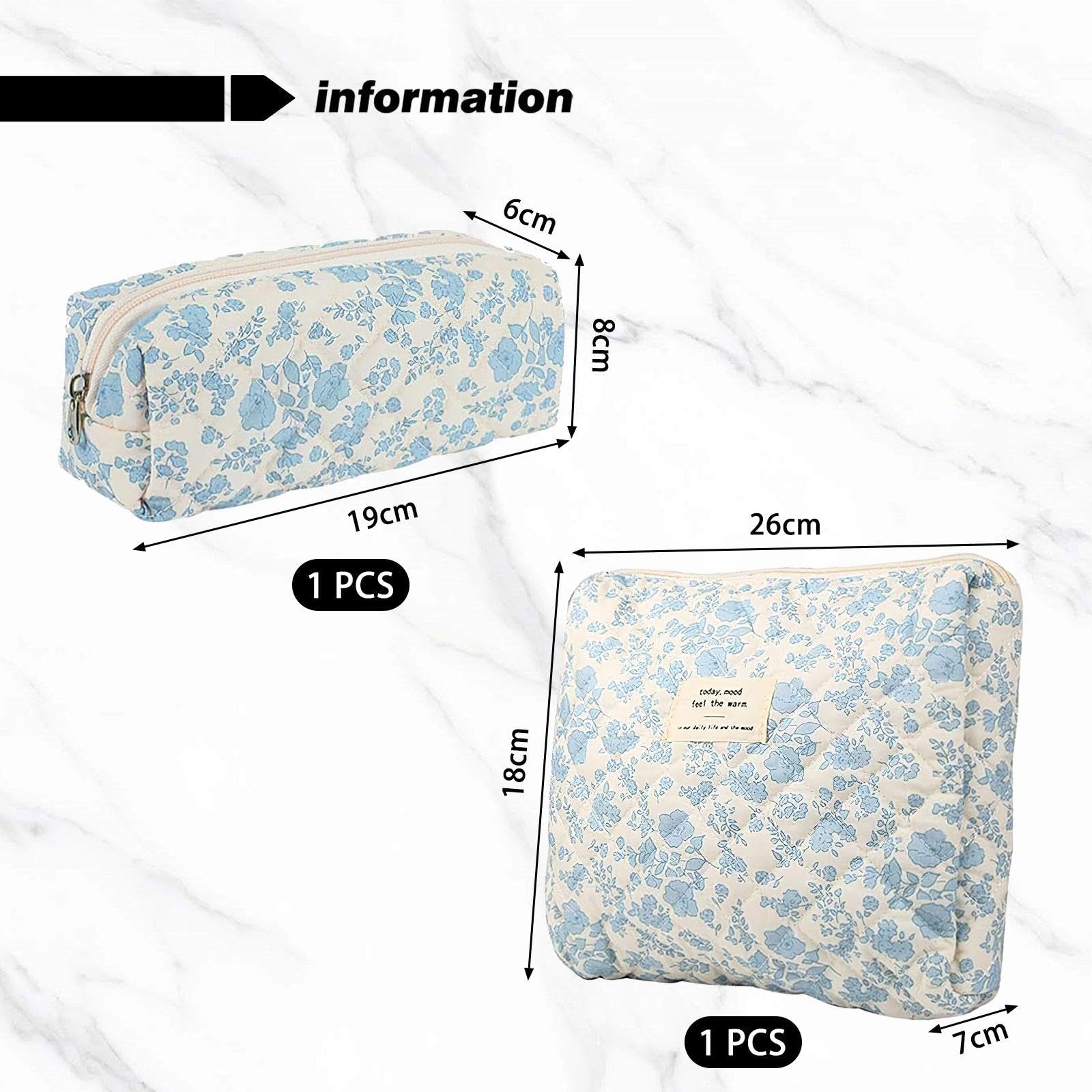 1 Pencil Case and 1 Cosmetic Bag, Floral Pattern Storage Bag, Cotton Storage Bag, Portable Storage Bag, Women's Storage Bag - Image 2