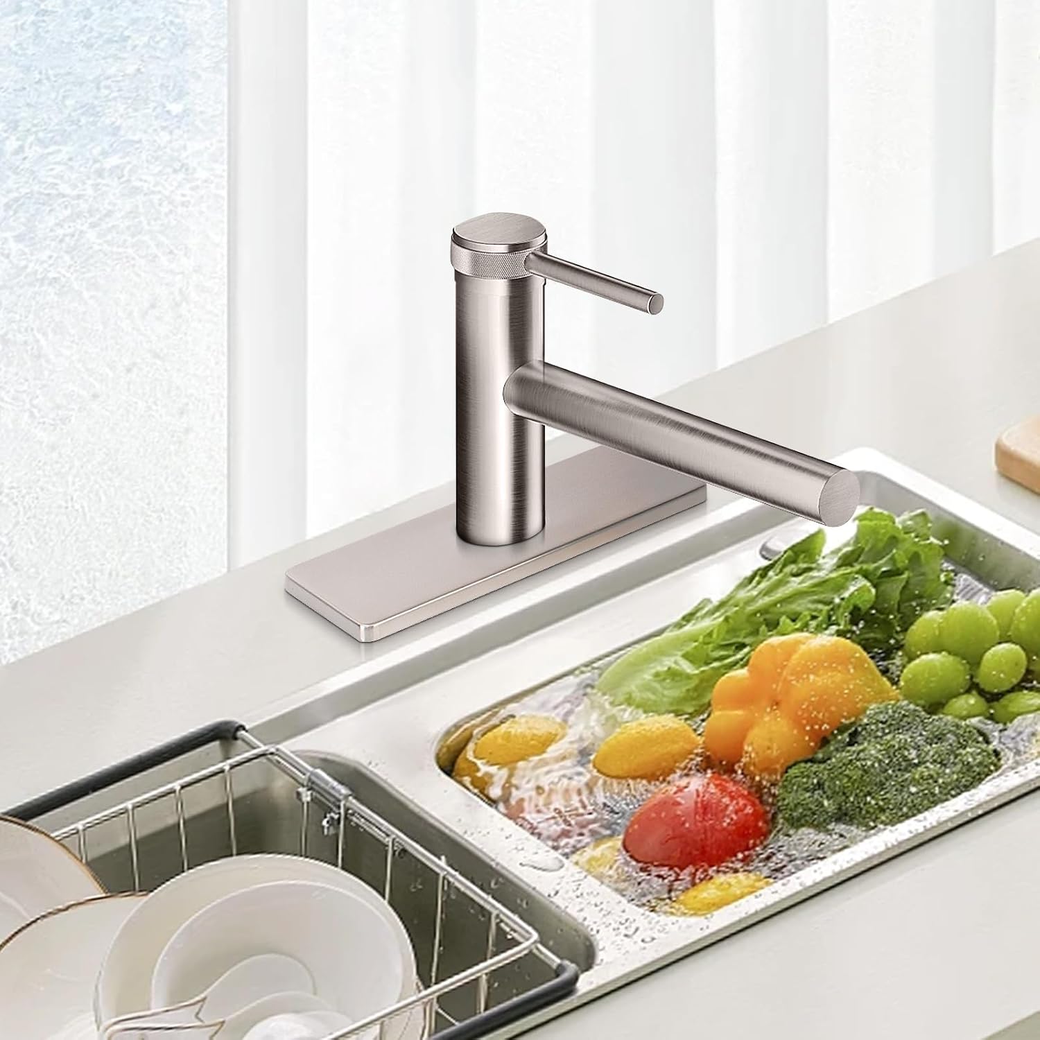 Sink Hole Cover Deck Plate, Escutcheon Plate Stainless Steel for Bathroom or Kitchen Sink Faucet 6.3 Inch (Square, Brushed Nickel)