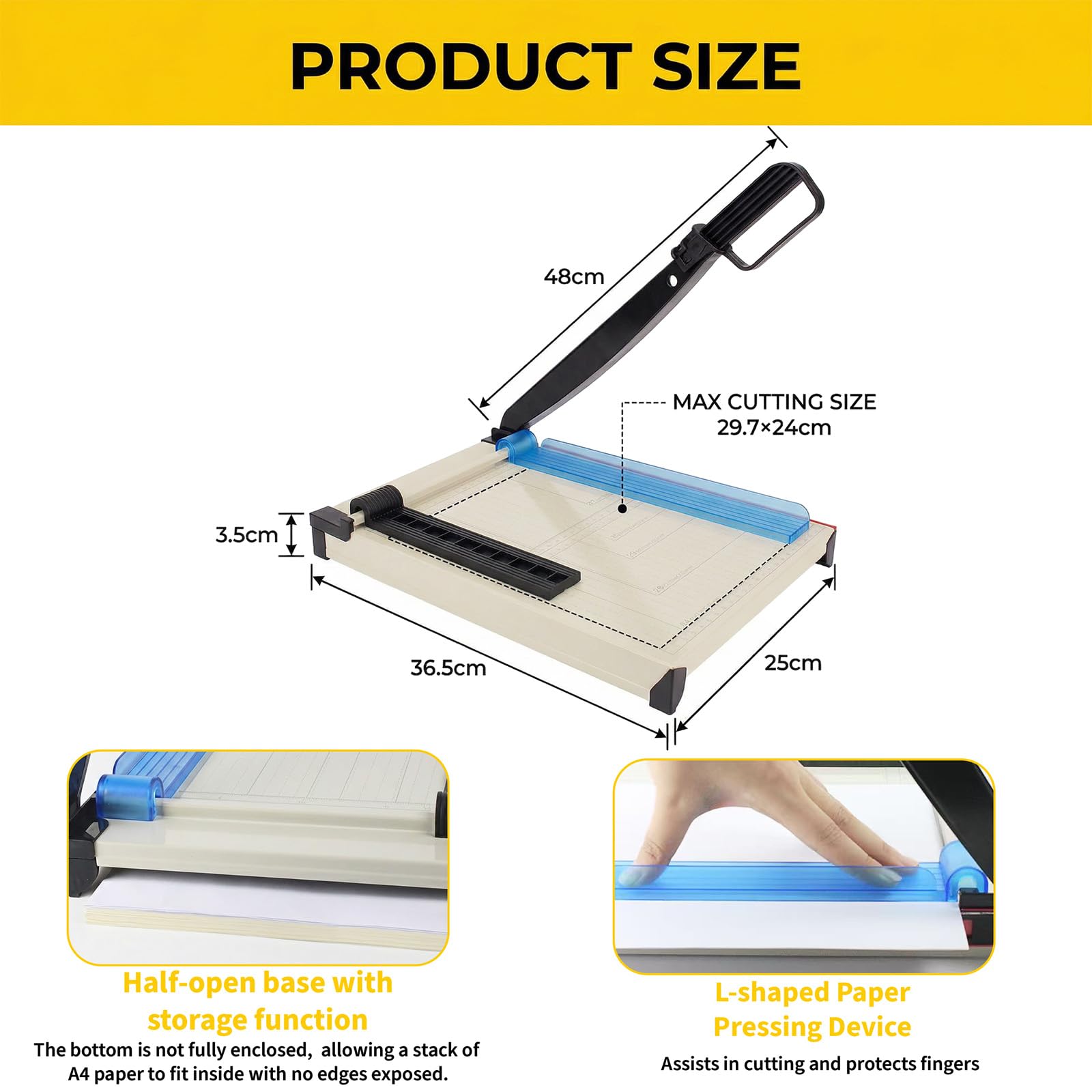 Coupe-papier Guillotine A4 - Massicot à papier robuste avec protection de sécurité, Capacité de 15 feuilles, Massicot de précision pour couper le papier, les cartes, les photos, le vinyle
