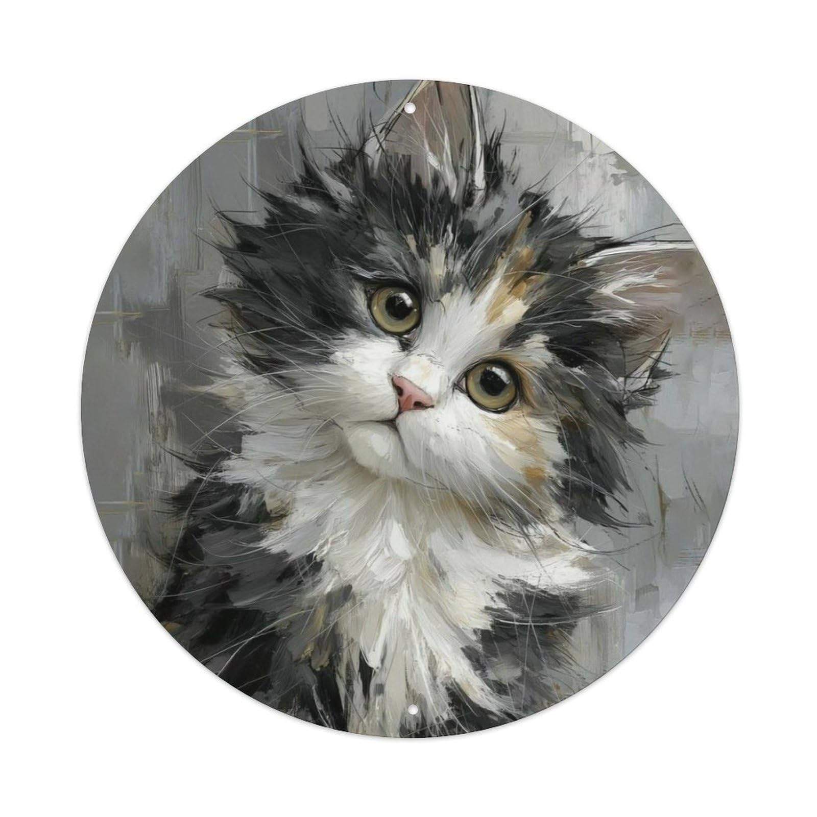 Animal Calico Kitten Cute Innocent Fluffy Pet Portrait Vintage Metal Tin Sign Plaque Wall Decor for Cafe, Club Bar, Office, Garden Metal Poster 8x8Inch
