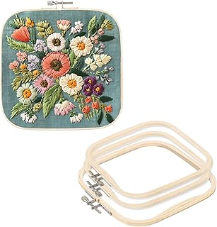 PATIKIL 4 Pieces 2 Sizes Square Embroidery Hoops, Adjustable Bamboo Cross Stitch Hoops Ring Embroidery Frame Punch Needle Hoop for Sewing, Needlework, DIY Sewing Craft Decoration