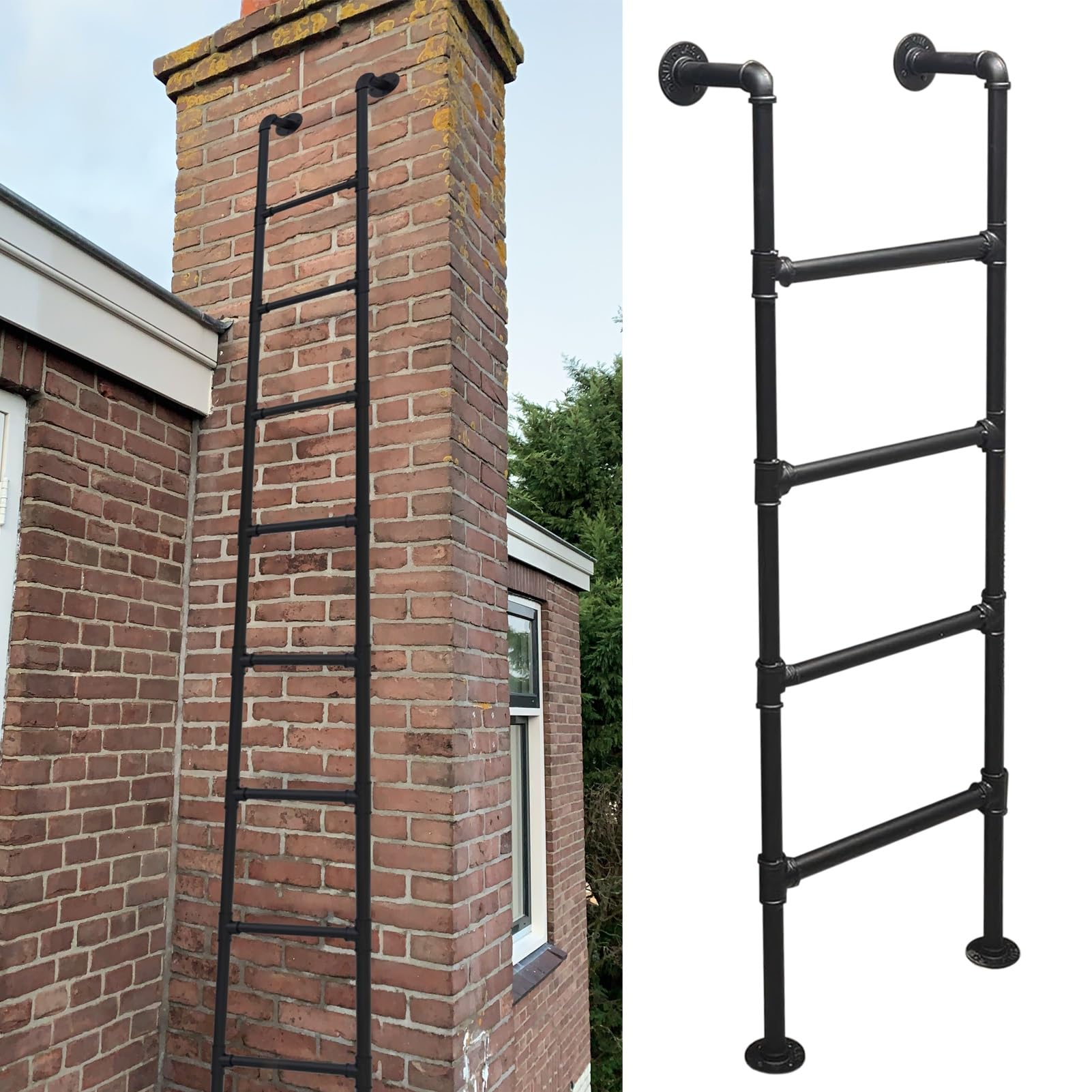 Escalera de ático montada en la pared de 100-300 cm, escalera de entrada y salida de altura, escalera de escalada universal para sótano, biblioteca, balcón en el techo, tubo de hierro metálico(128cm/5