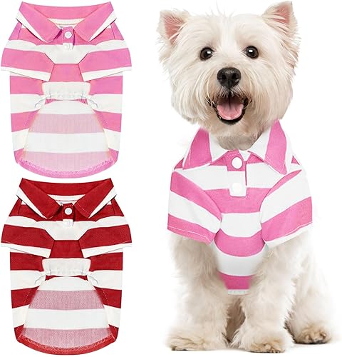 BAEJMJK 2 piezas de camisas de rayas para perro, camisetas polo transpirables para perros pequeños y medianos, gatos, hembra, niño, sudadera para