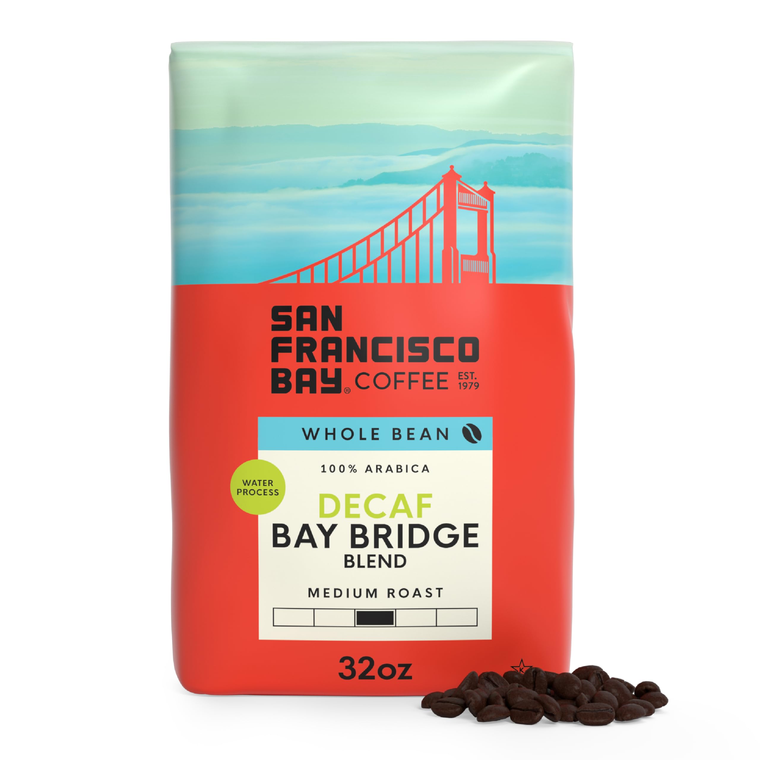 San Francisco Bay Whole Bean Coffee - DECAF Bay Bridge Blend (2lb Bag), Medium Roast, Swiss Water Processed
